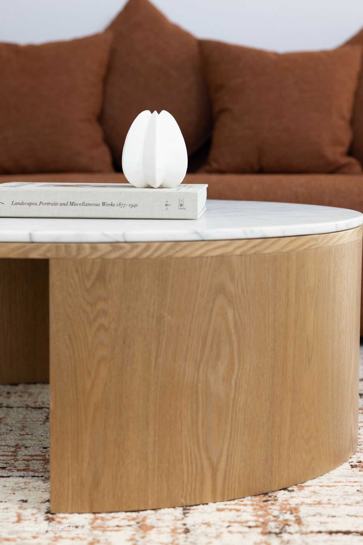 Pictured here: Oberon Crescent Marble Coffee Table