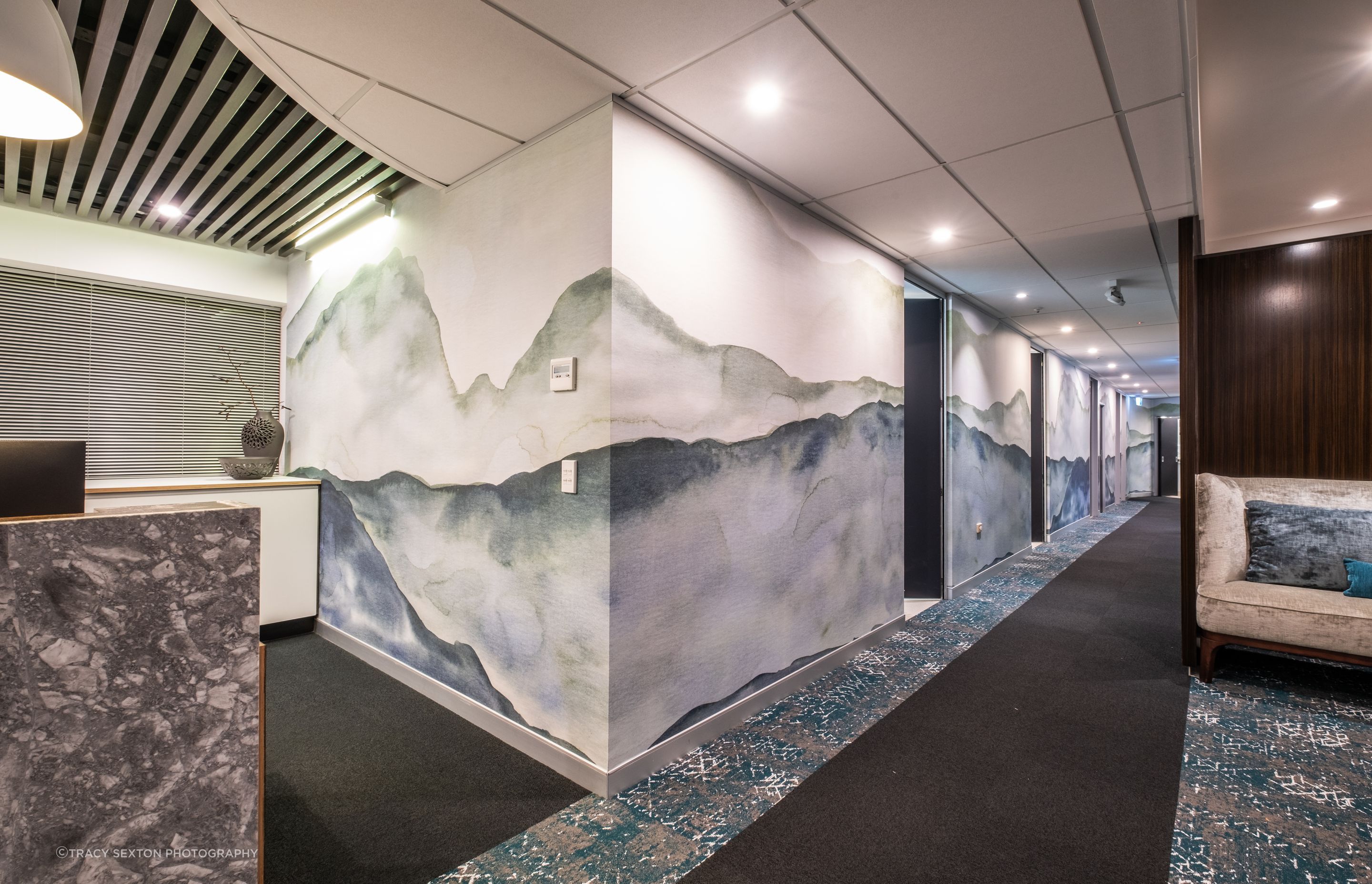 Stunning custom printed wallpaper - watercolour effect mountain scape image.