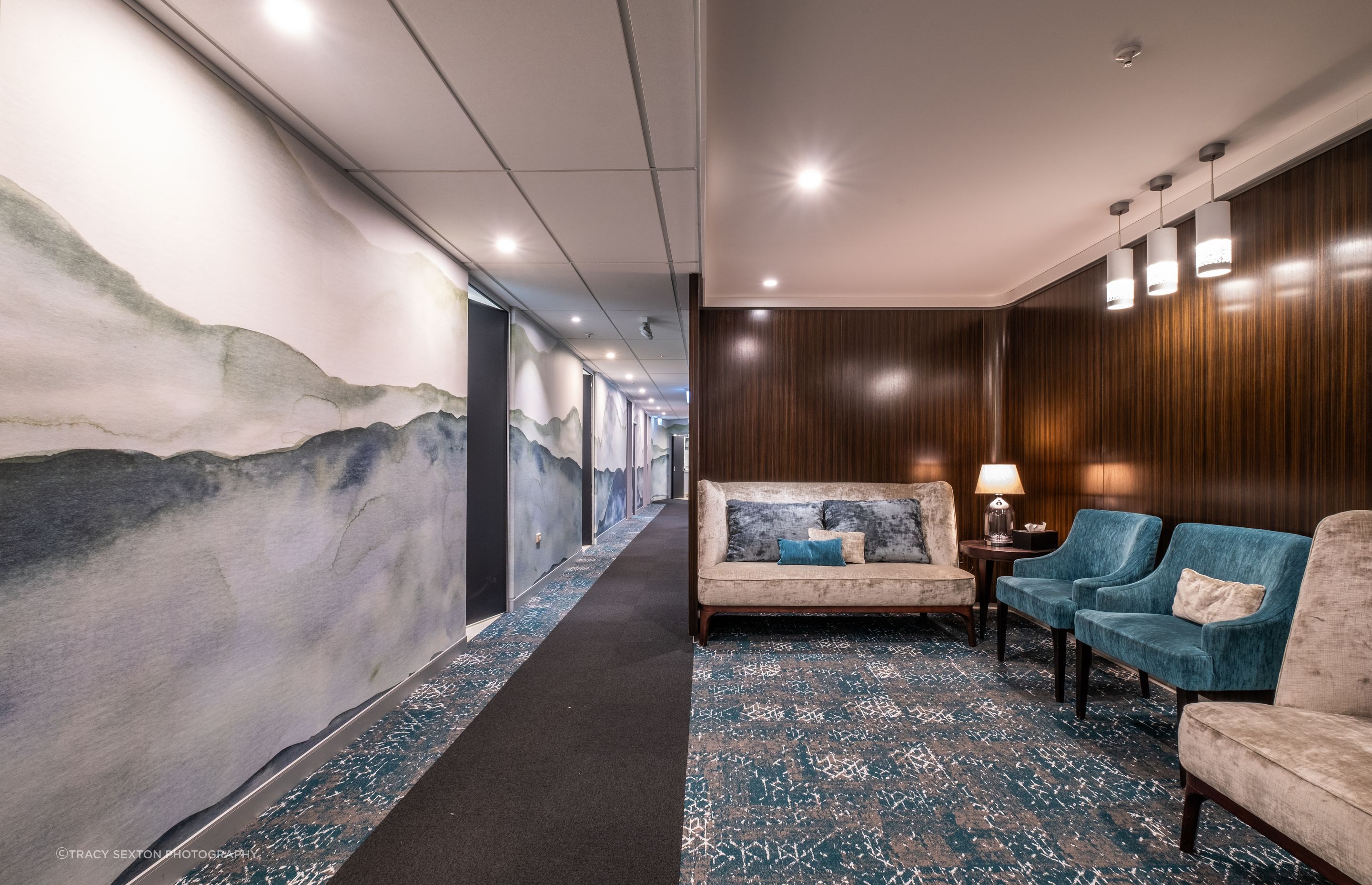 Stunning custom printed wallpaper - watercolour effect mountain scape image.