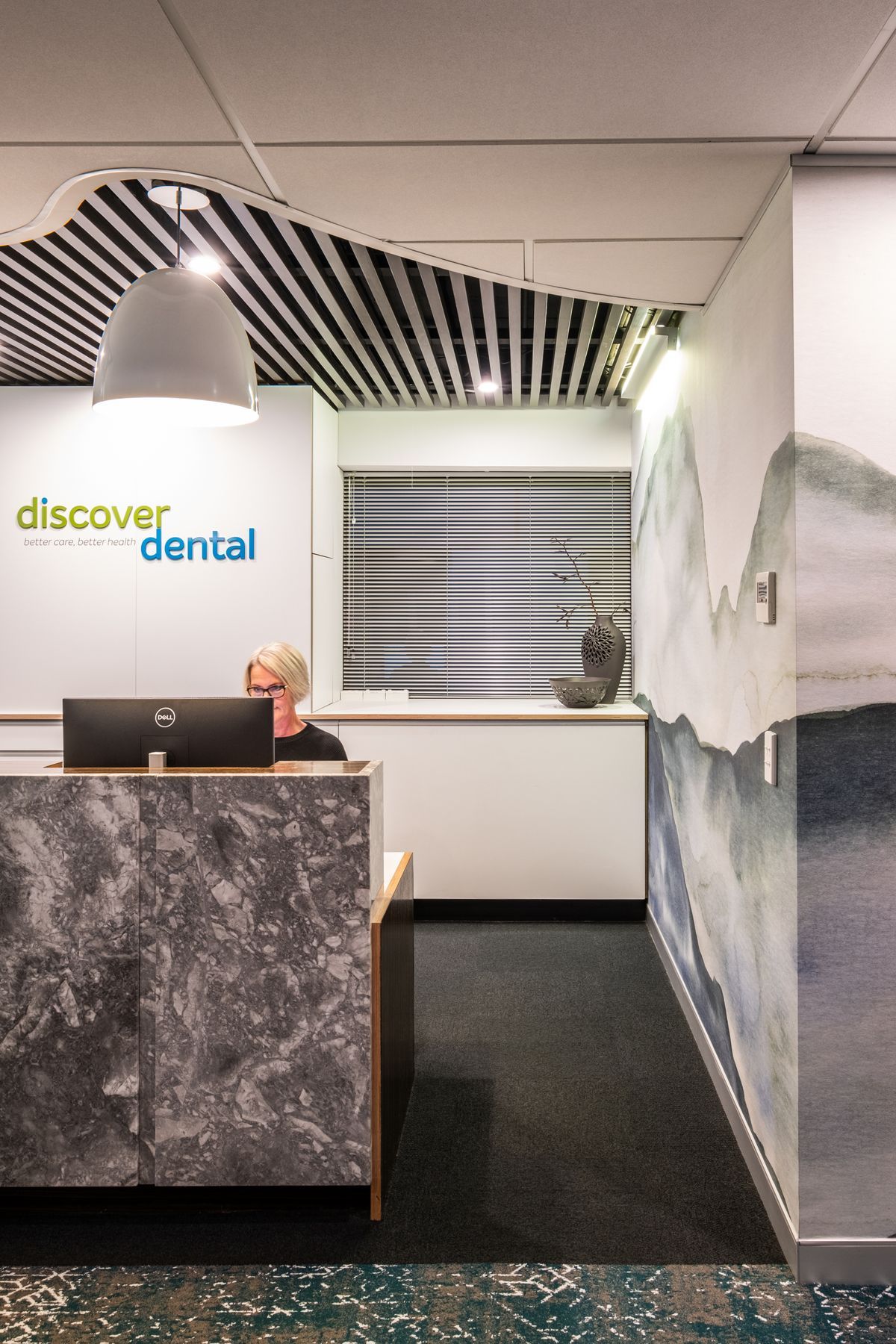 Organic materials, carpet tiles made from recycled materials. New branding to reflect the nature theme.