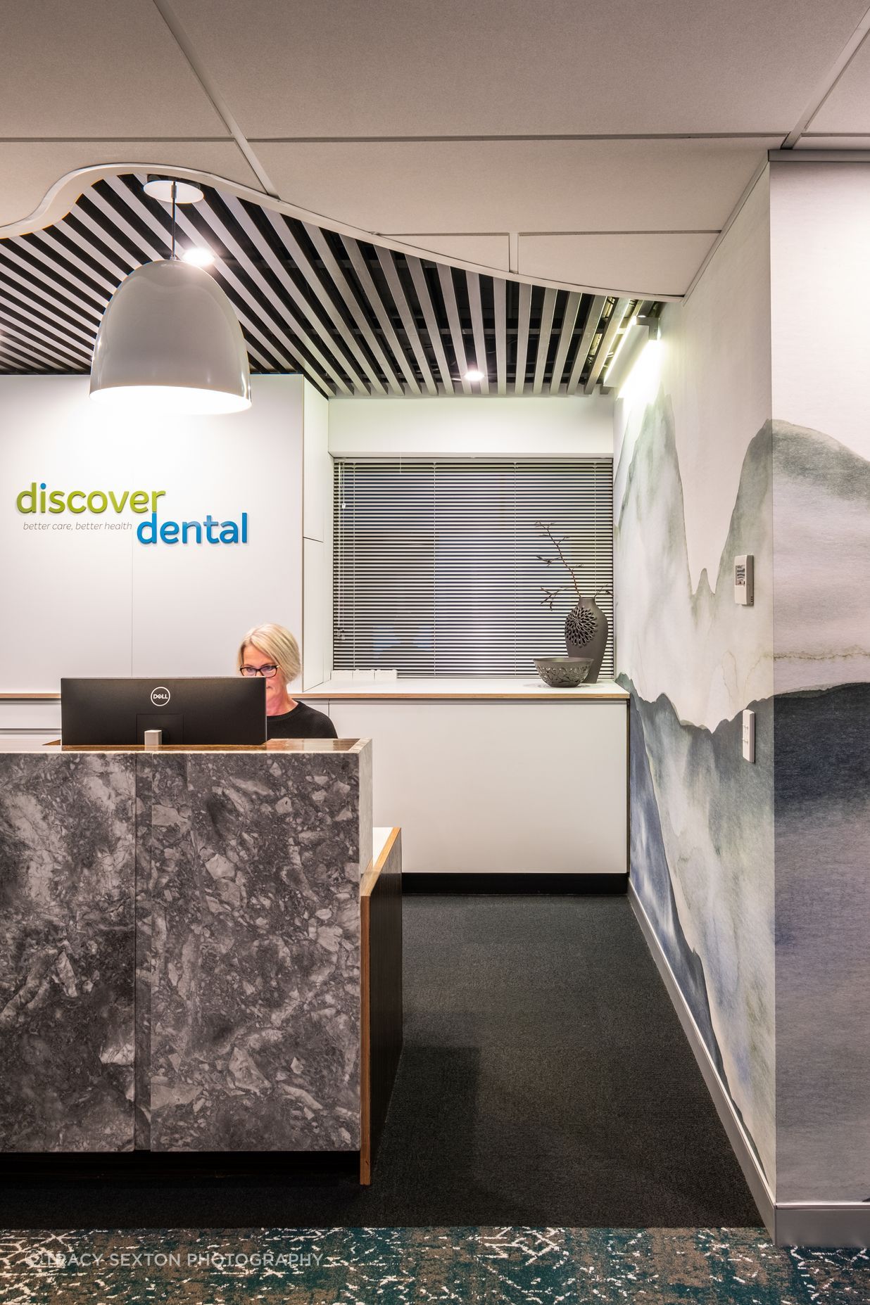 Organic materials, carpet tiles made from recycled materials. New branding to reflect the nature theme.