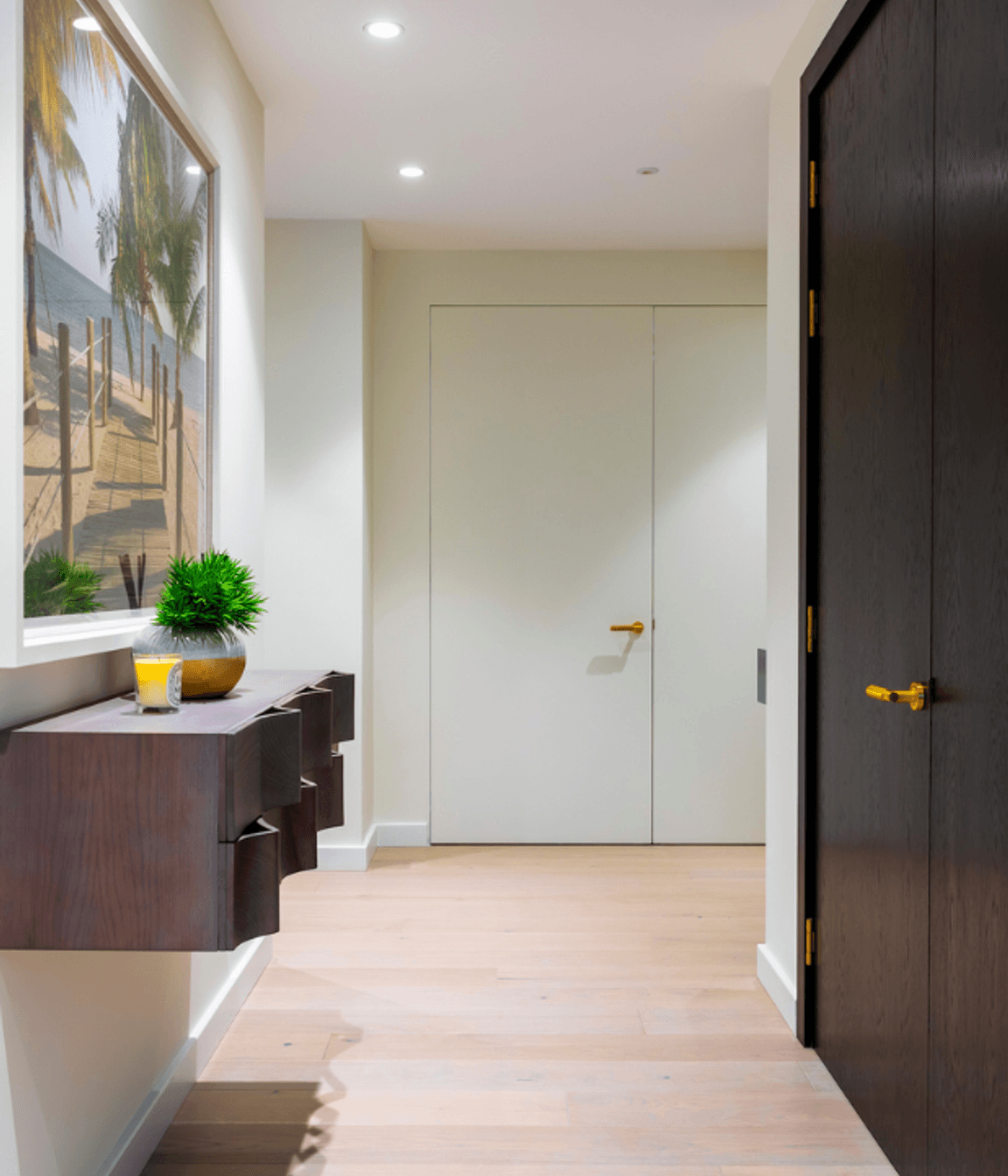 An EzyJamb Single Rebate framed door blending into the central hallway wall.