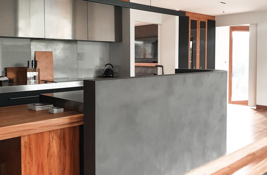 Dark Polished Plaster - Curved Kitchen Wall