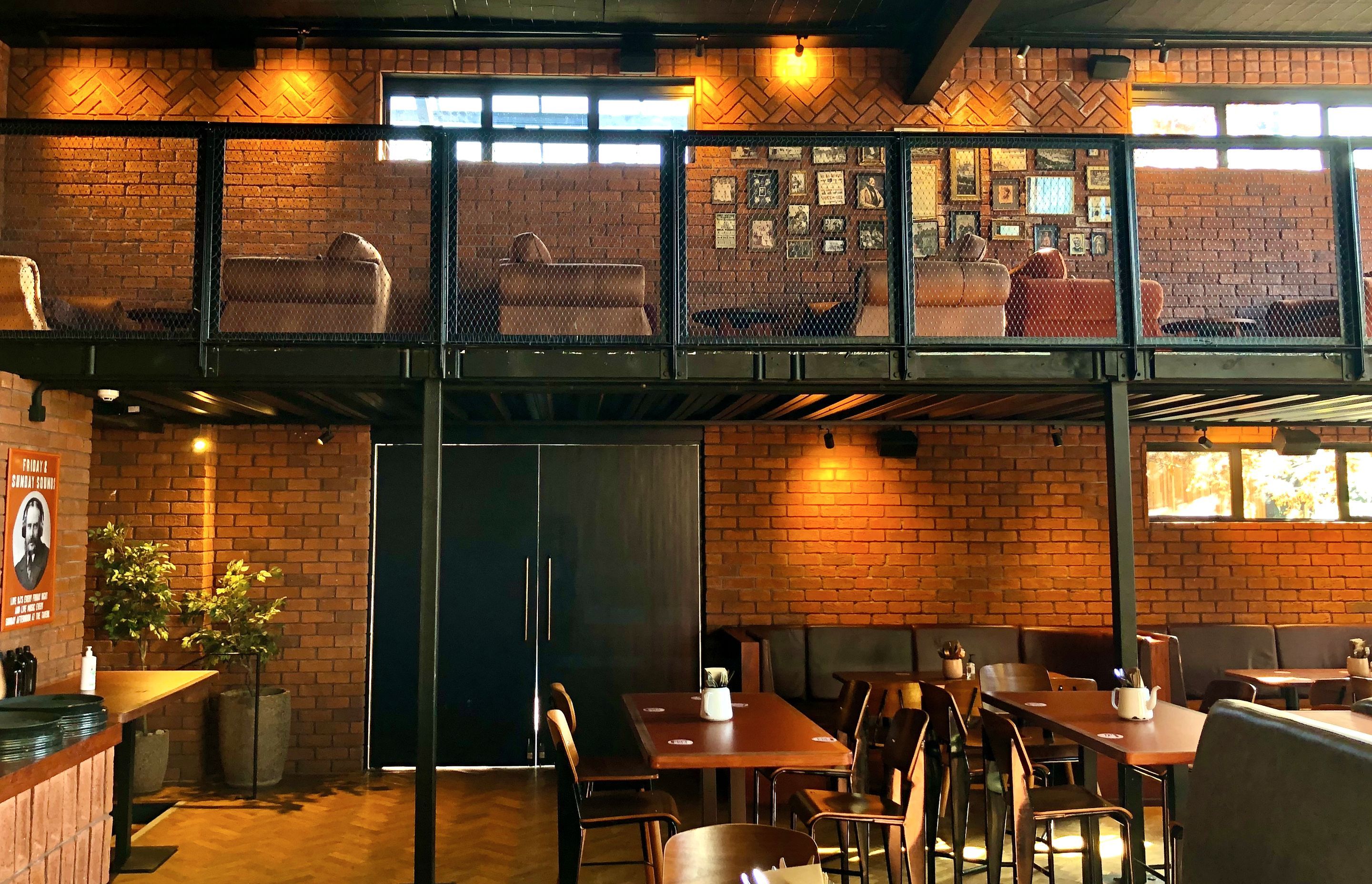 Morningside Tavern balustrades and mesh ceiling feature
