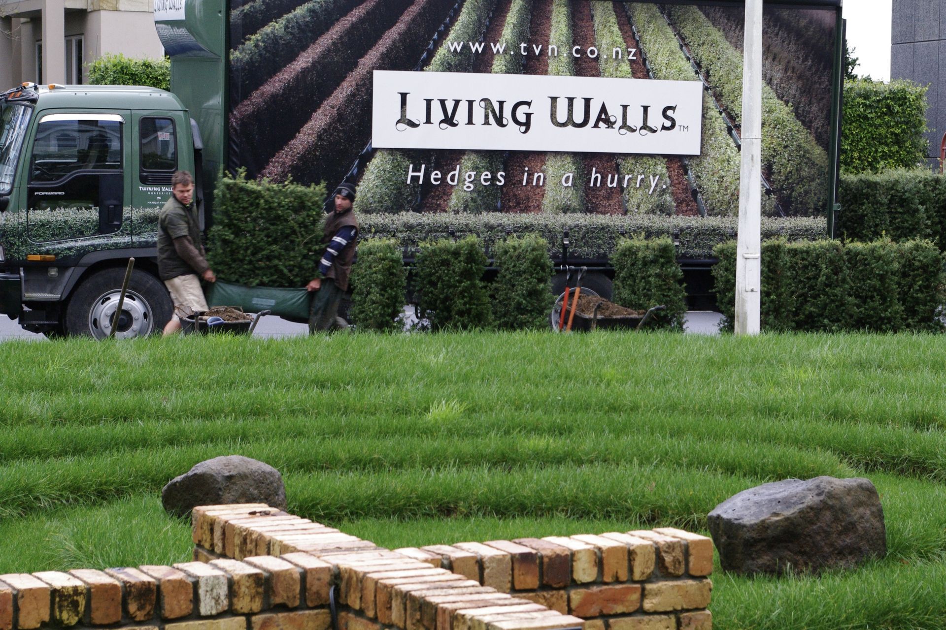 Living Boundary™ hedge lengths being installed beside the Trinity Cathedral columbarium.