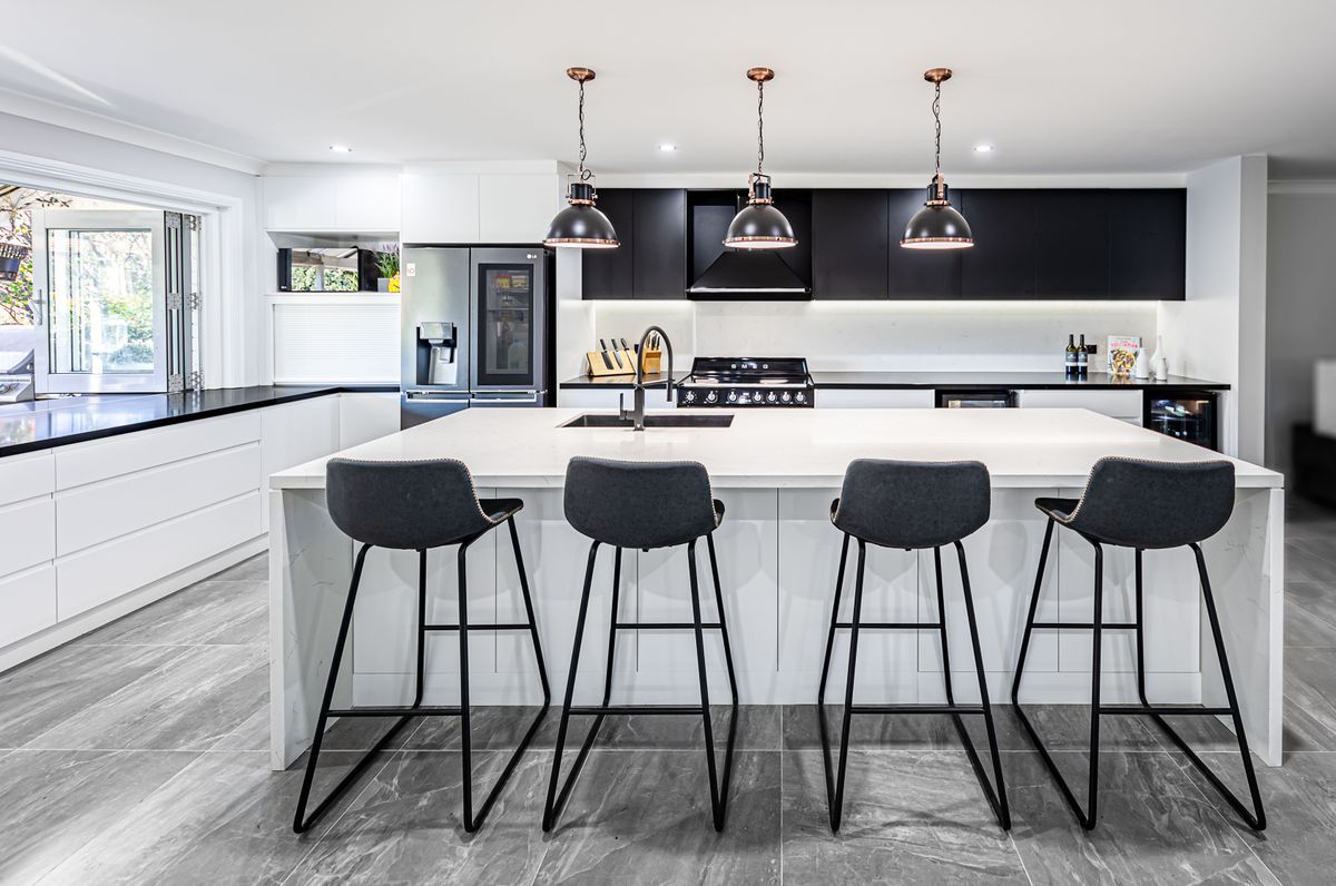 Kellyville contemporary style black and white kitchen