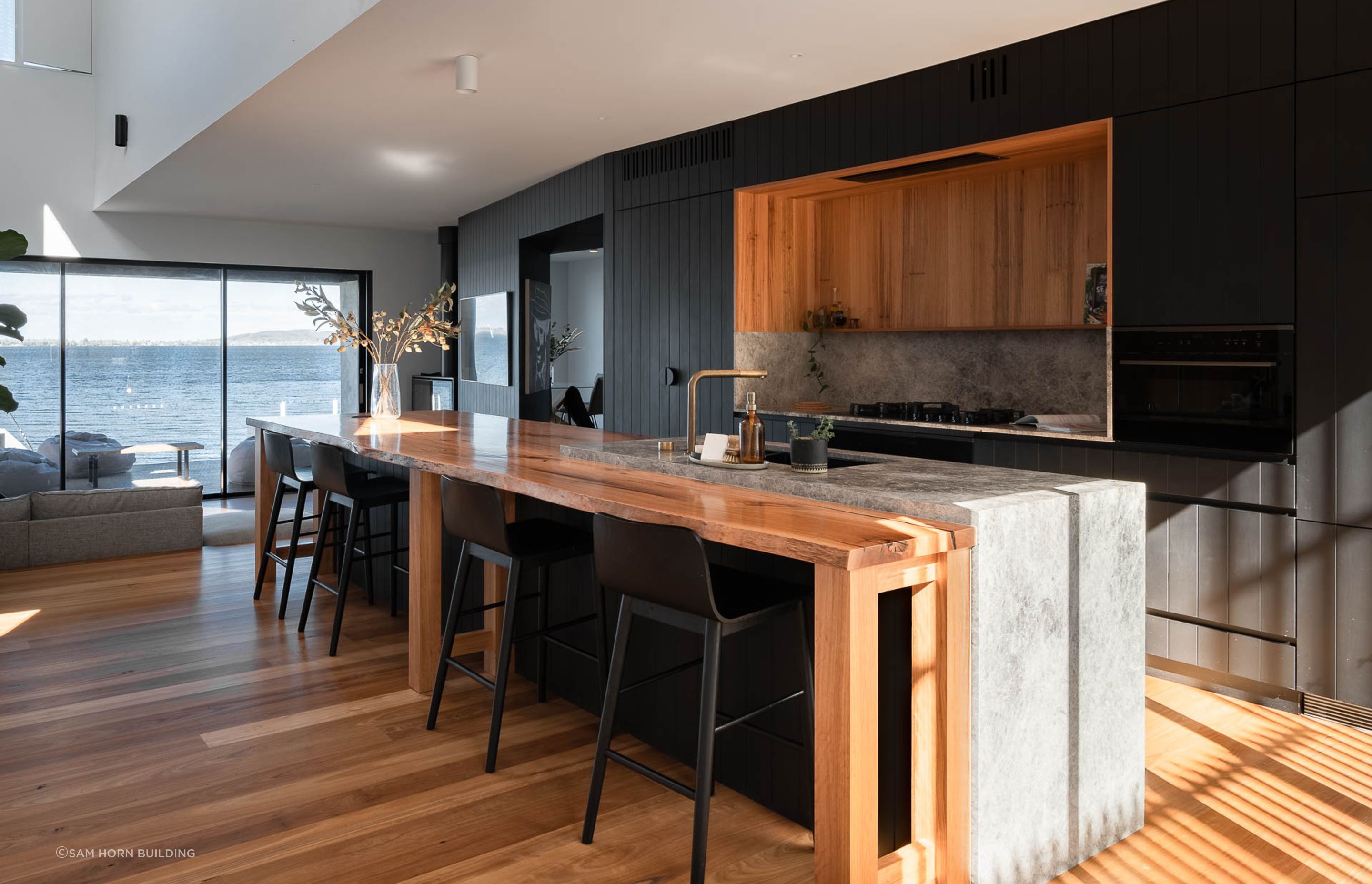 Contemporary Kitchen with breathtaking views of Lake Macquarie