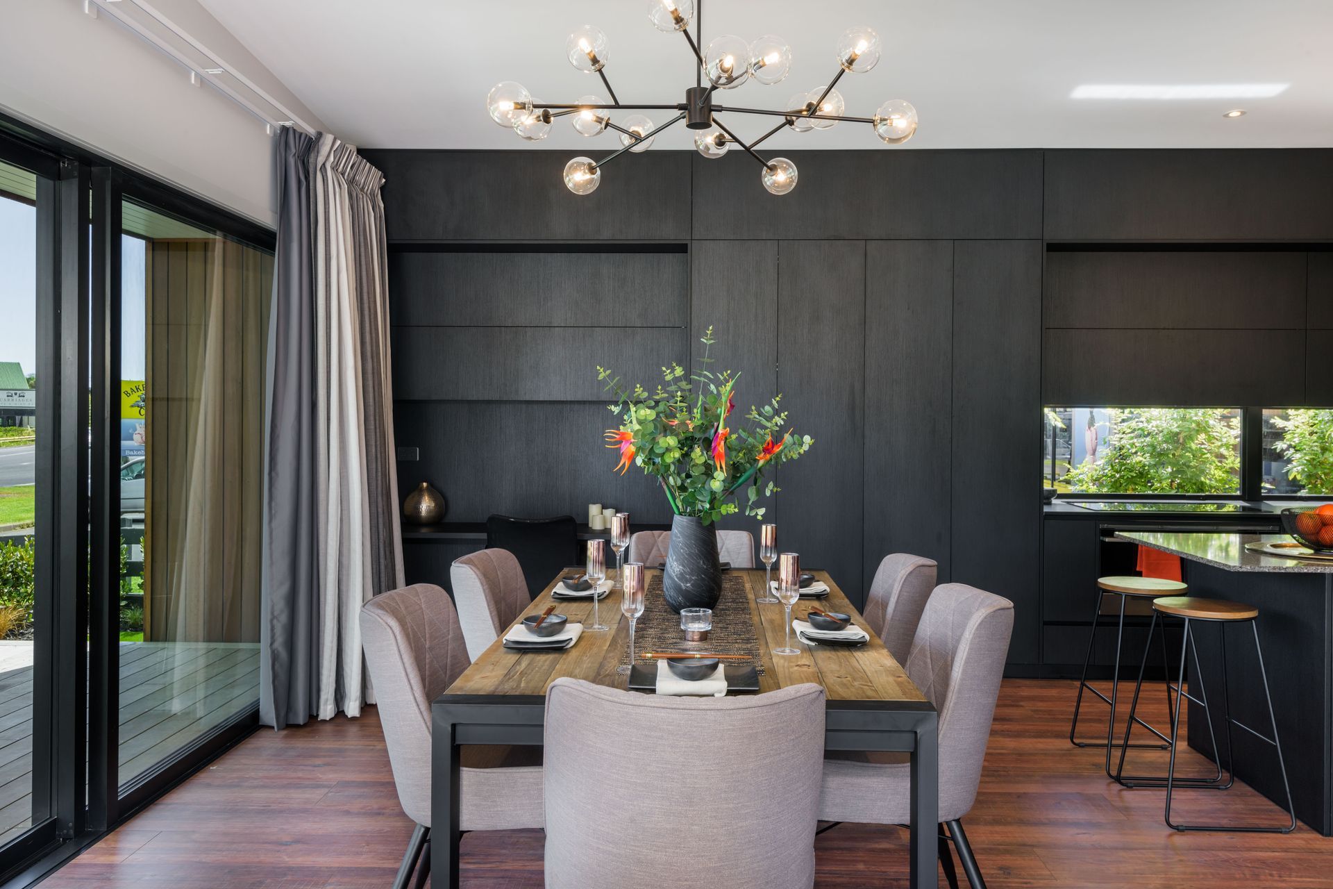 Black Grained Cabinetry with Tongue and Groove Feature