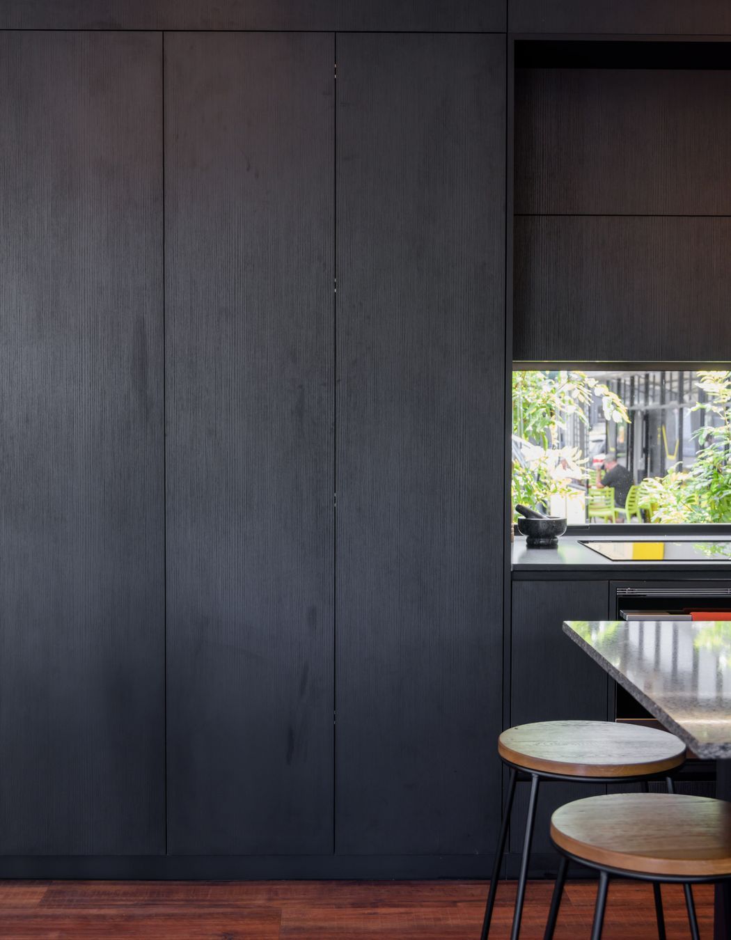 Black Grained Cabinetry with Tongue and Groove Feature
