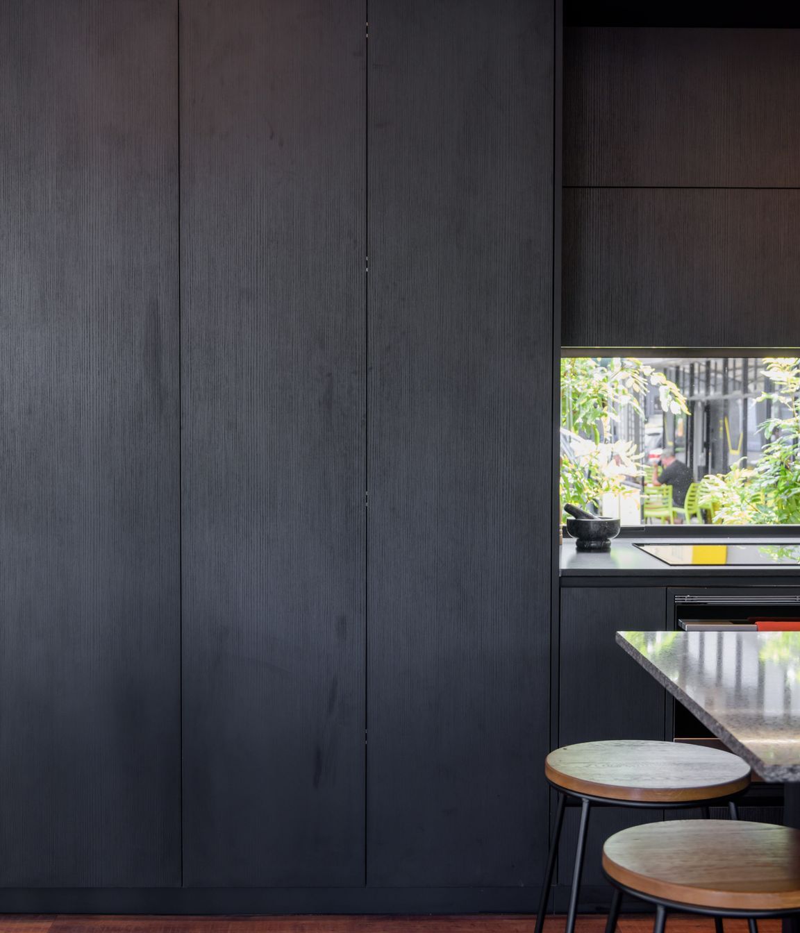 Black Grained Cabinetry with Tongue and Groove Feature