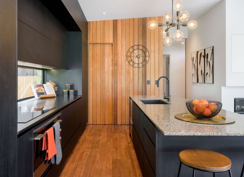 Black Grained Cabinetry with Tongue and Groove Feature