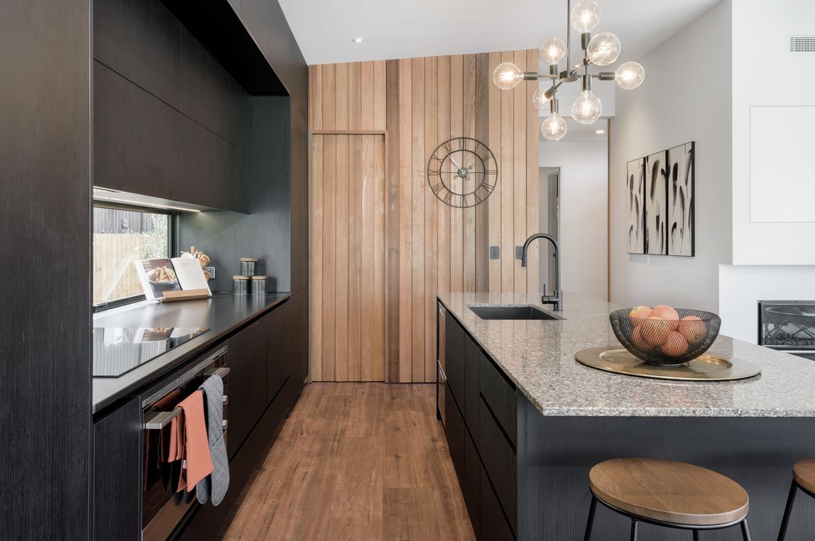 Black Grained Cabinetry with Tongue and Groove Feature