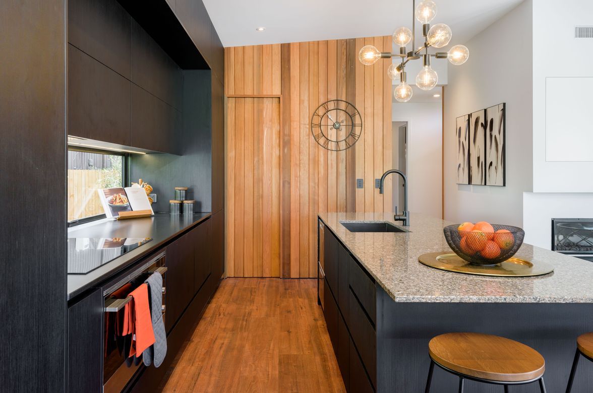 Black Grained Cabinetry with Tongue and Groove Feature