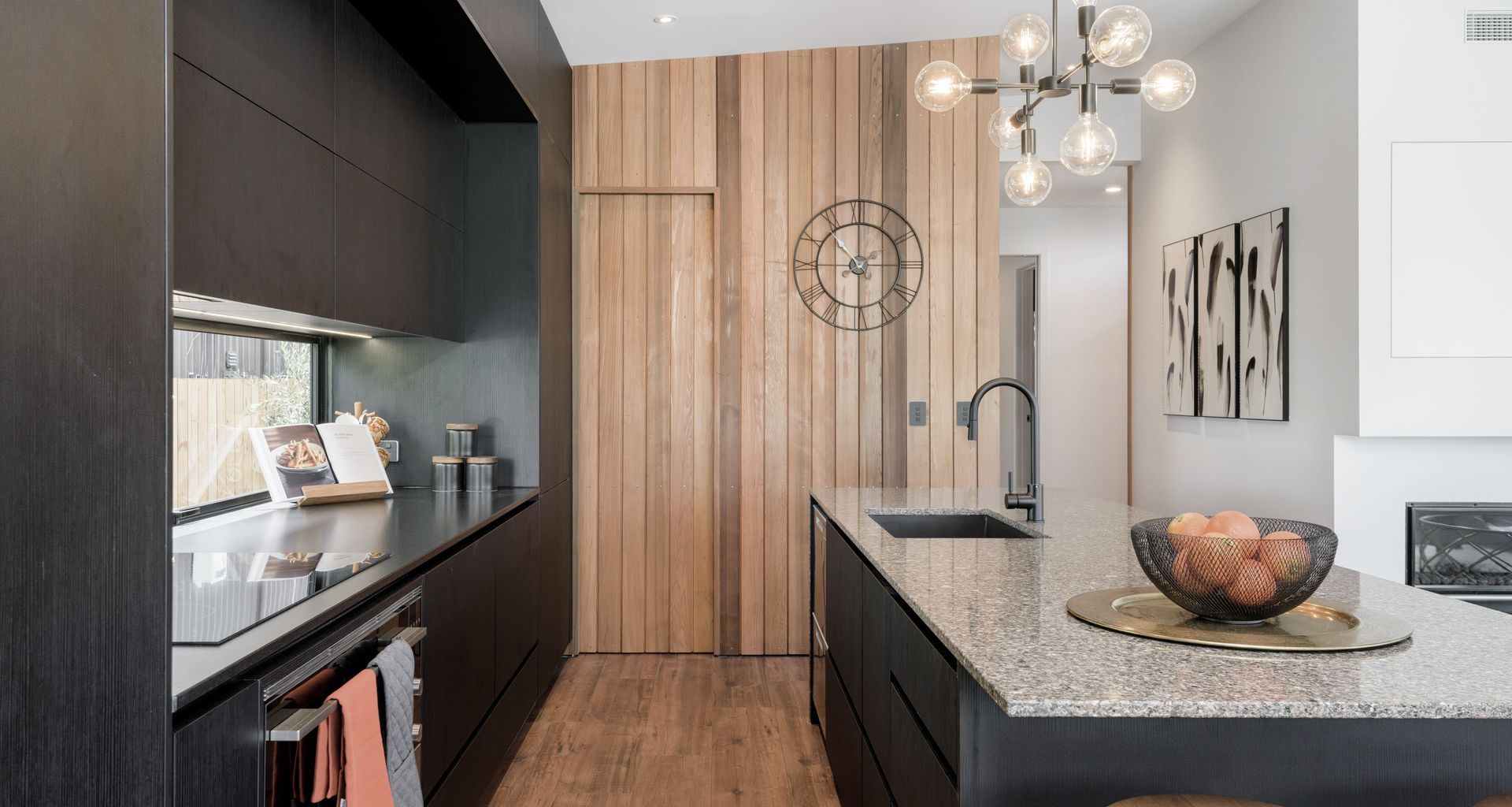 Black Grained Cabinetry with Tongue and Groove Feature banner