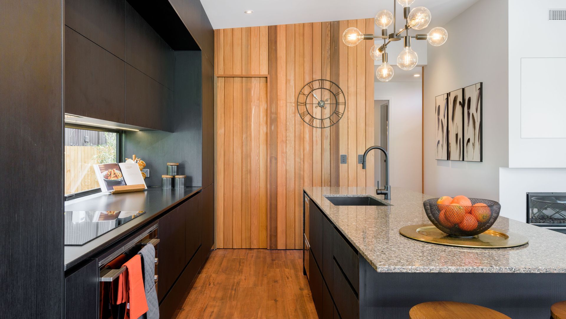 Black Grained Cabinetry with Tongue and Groove Feature banner