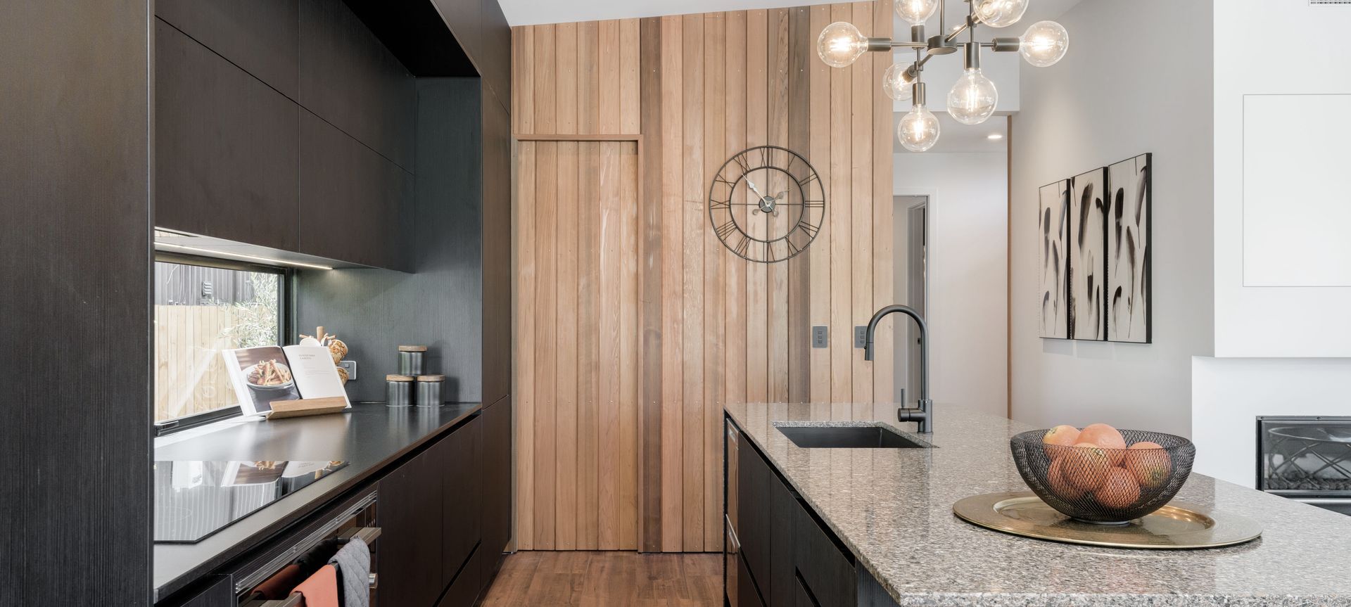 Black Grained Cabinetry with Tongue and Groove Feature banner