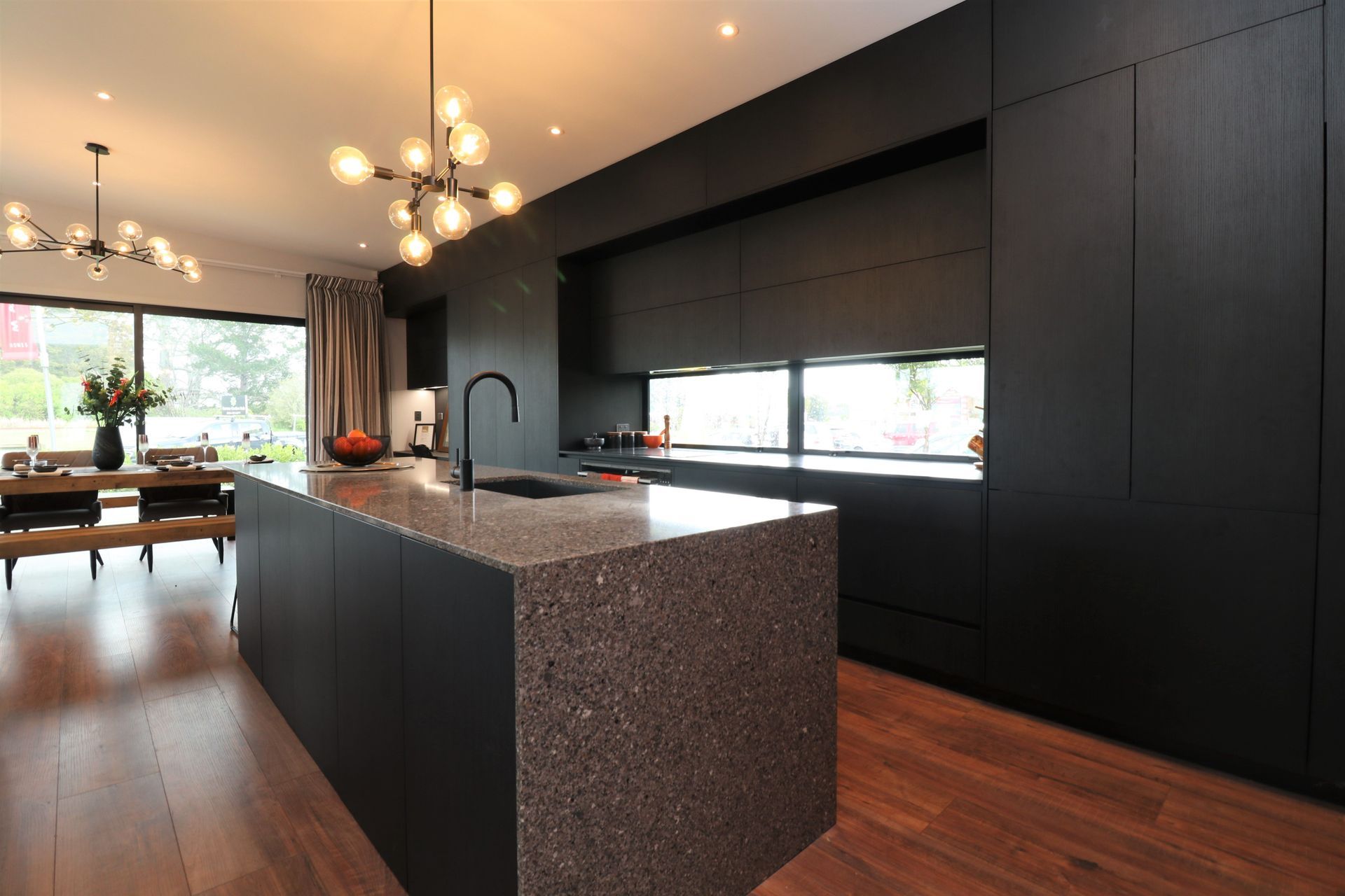 Black Grained Cabinetry with Tongue and Groove Feature