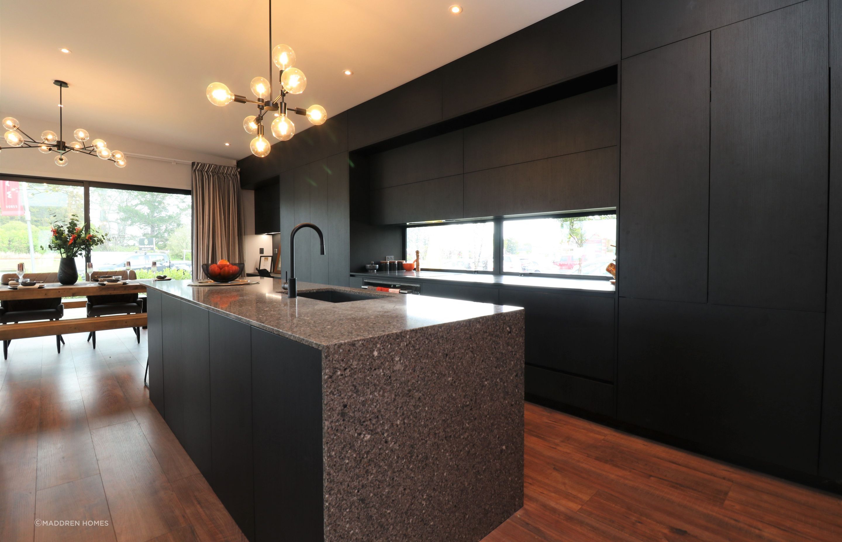 Black Grained Cabinetry with Tongue and Groove Feature