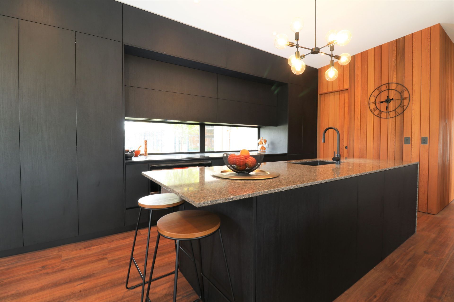 Black Grained Cabinetry with Tongue and Groove Feature