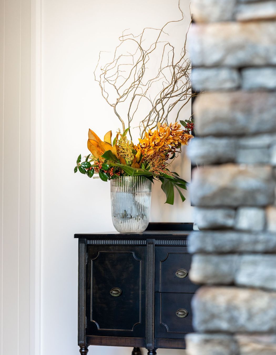 The refurbished console now black washed sits pride of place in entrance.
