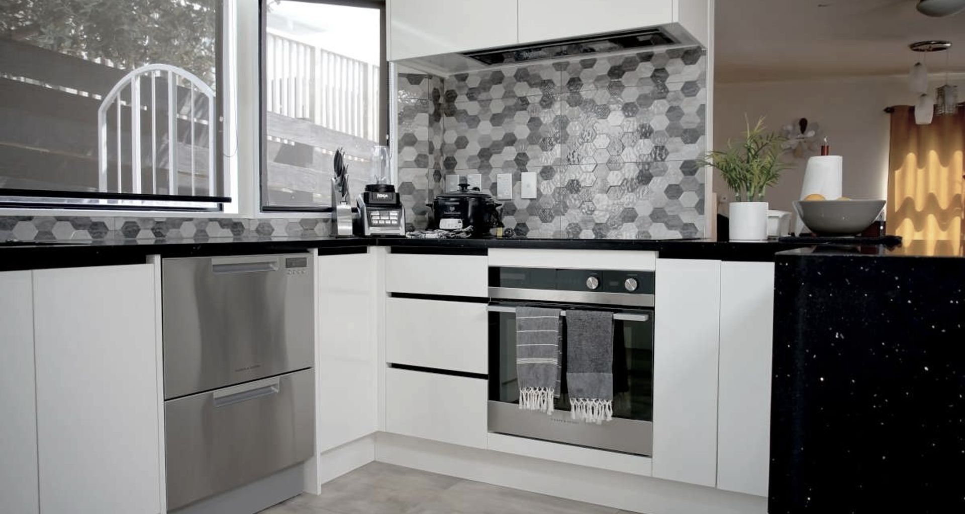 Retro Style Black and White Kitchen banner