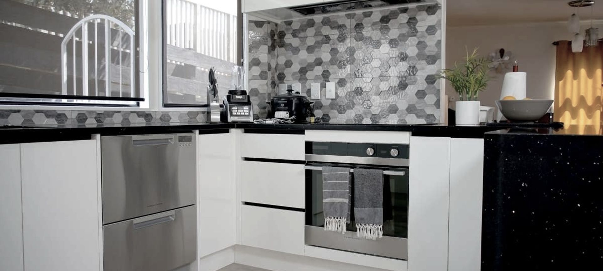 Retro Style Black and White Kitchen banner