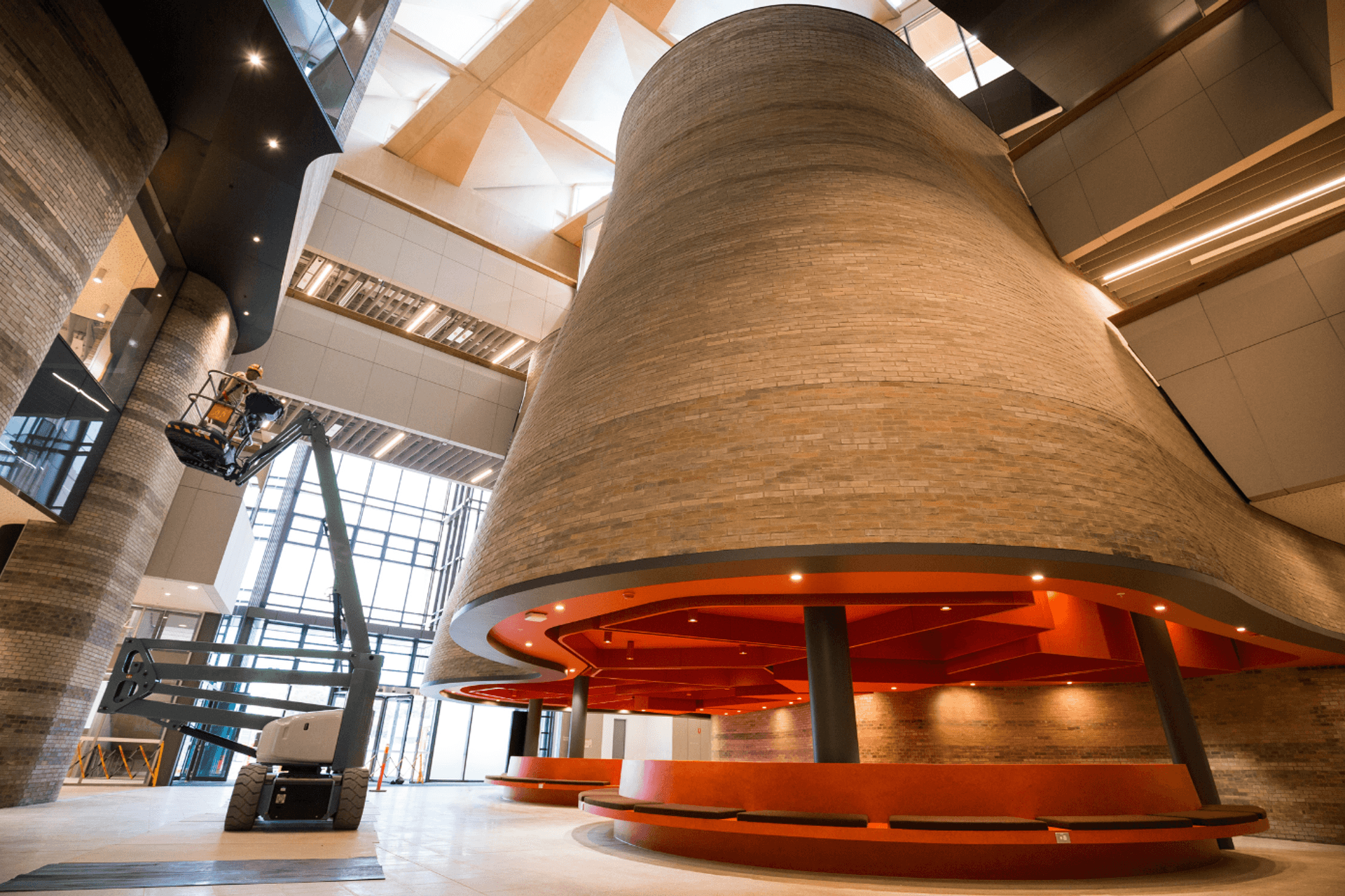 The feature curved wall in Monash University