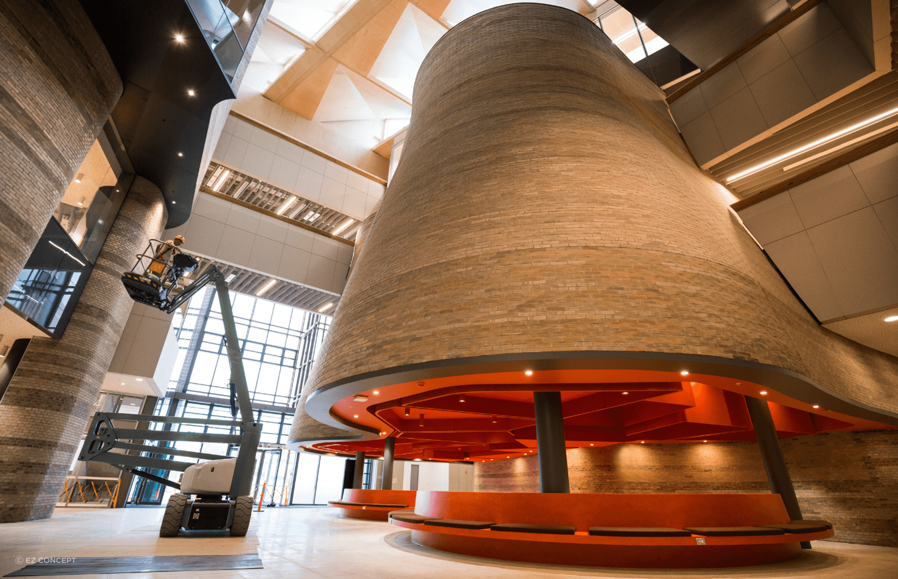 The feature curved wall in Monash University