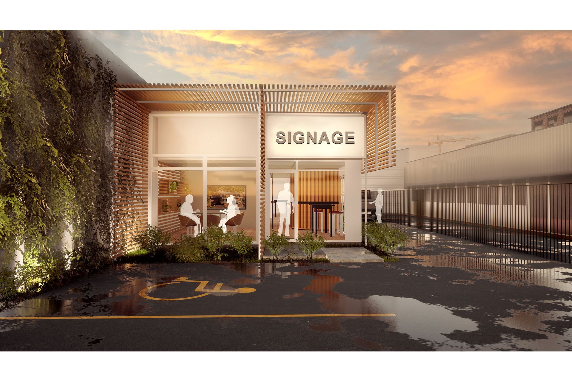 Concept render for the refurbishment of a small commercial office building. Turning a basic seventies style property into sun filled pavilion style headquarters of one of Christchurch's foremost architectural building companies.