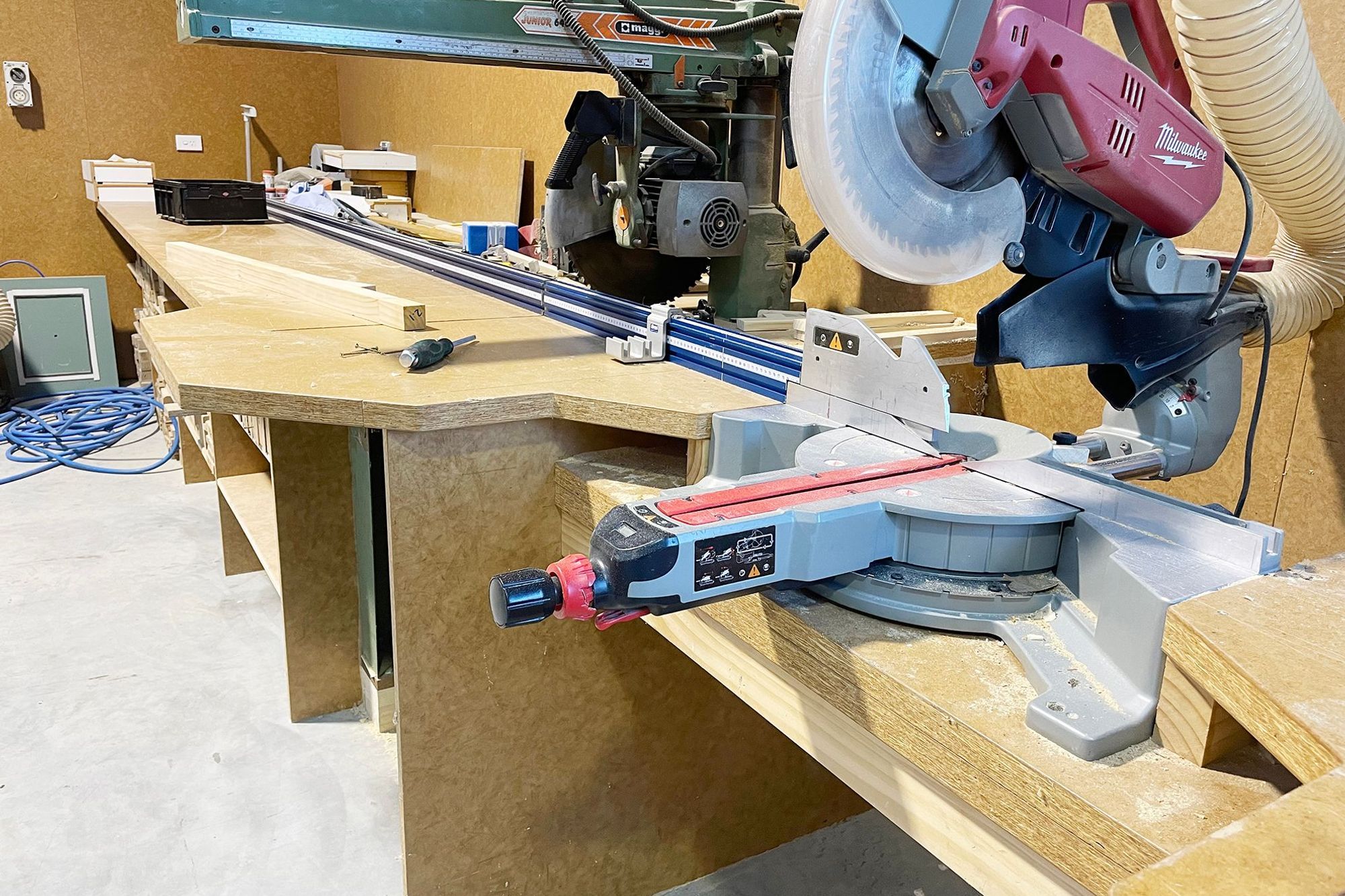 Triboard wall lining and saw bench