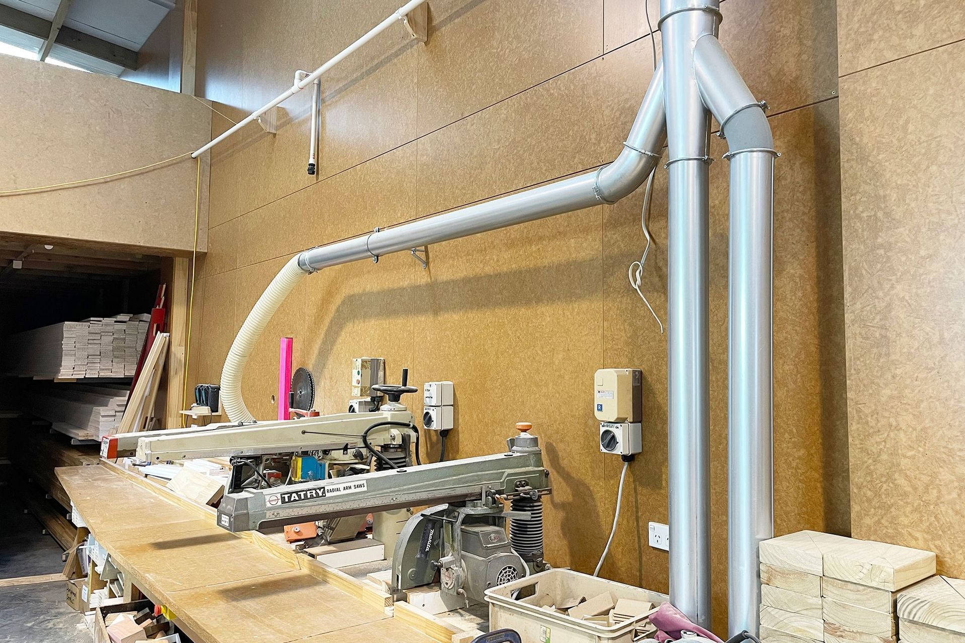 Triboard wall lining and saw bench