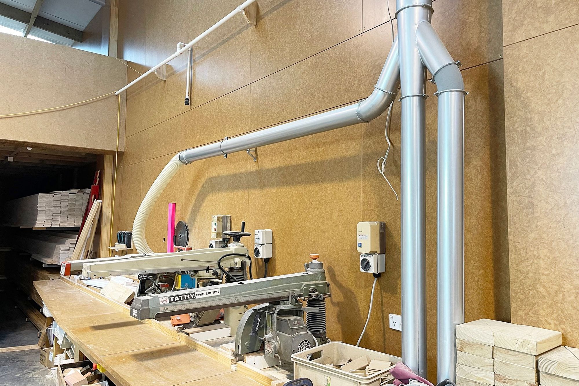 Triboard wall lining and saw bench