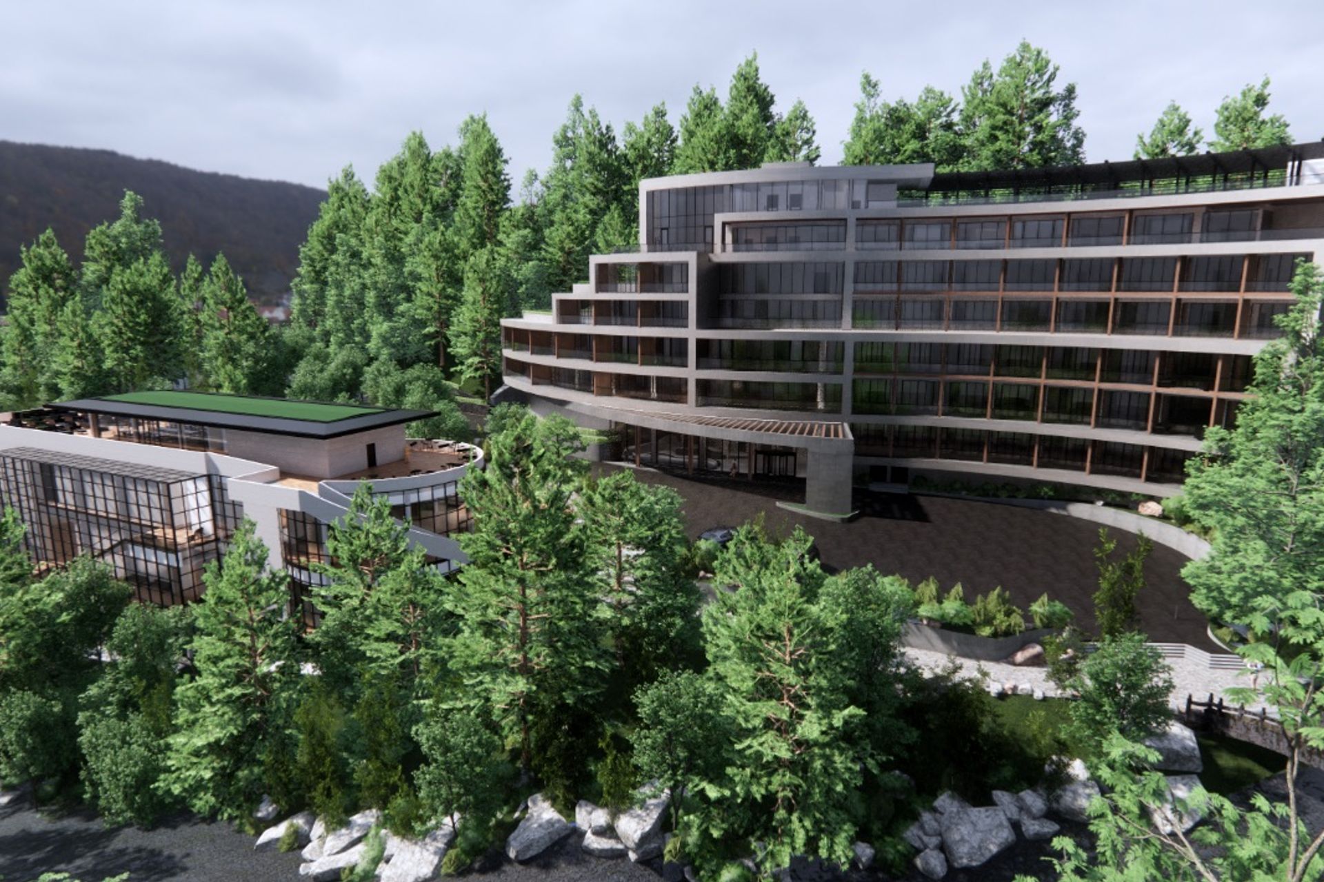 A place to relax with individual timber clad balconies facing the waterfall and mountain peaks