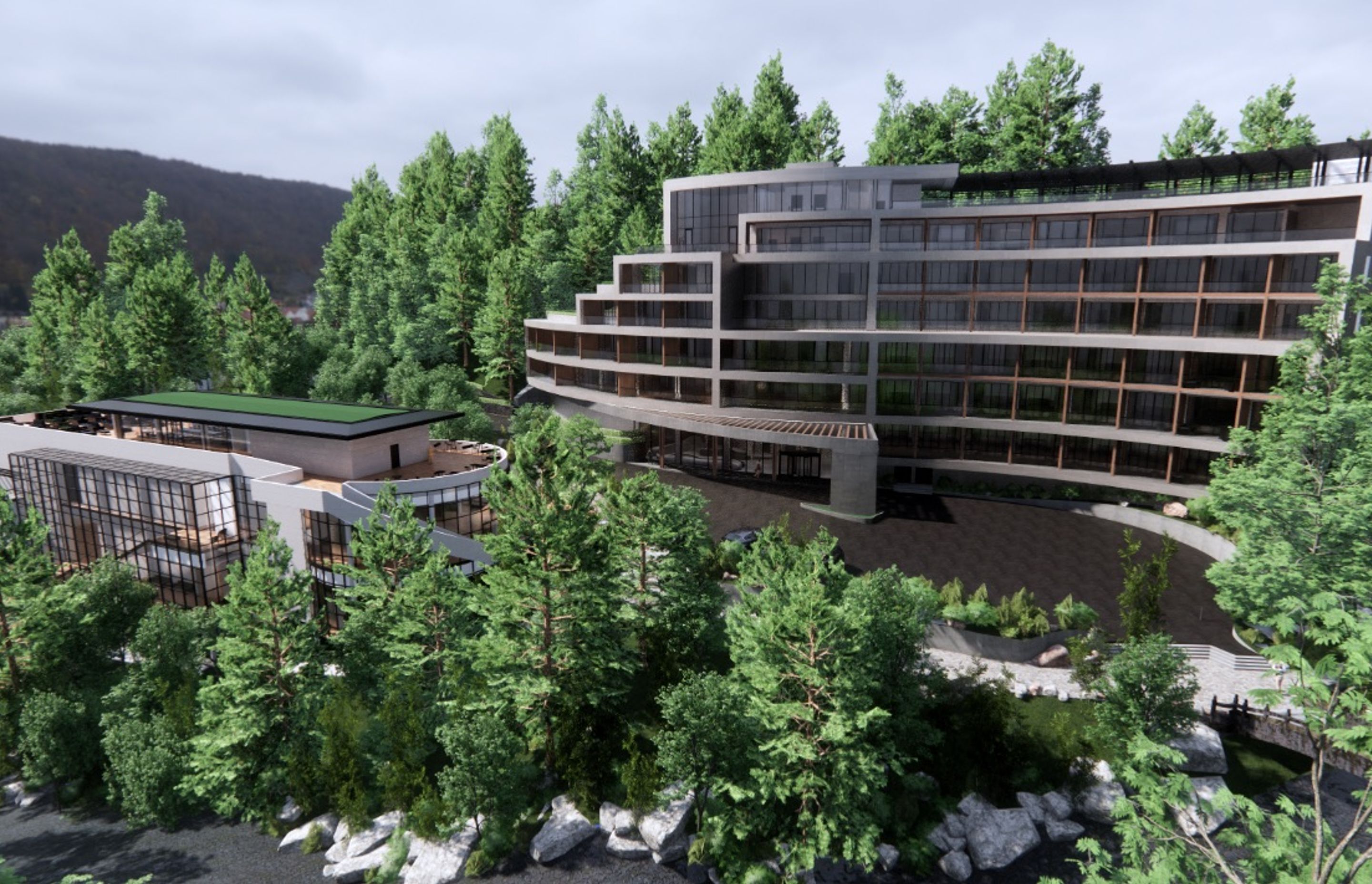 A place to relax with individual timber clad balconies facing the waterfall and mountain peaks