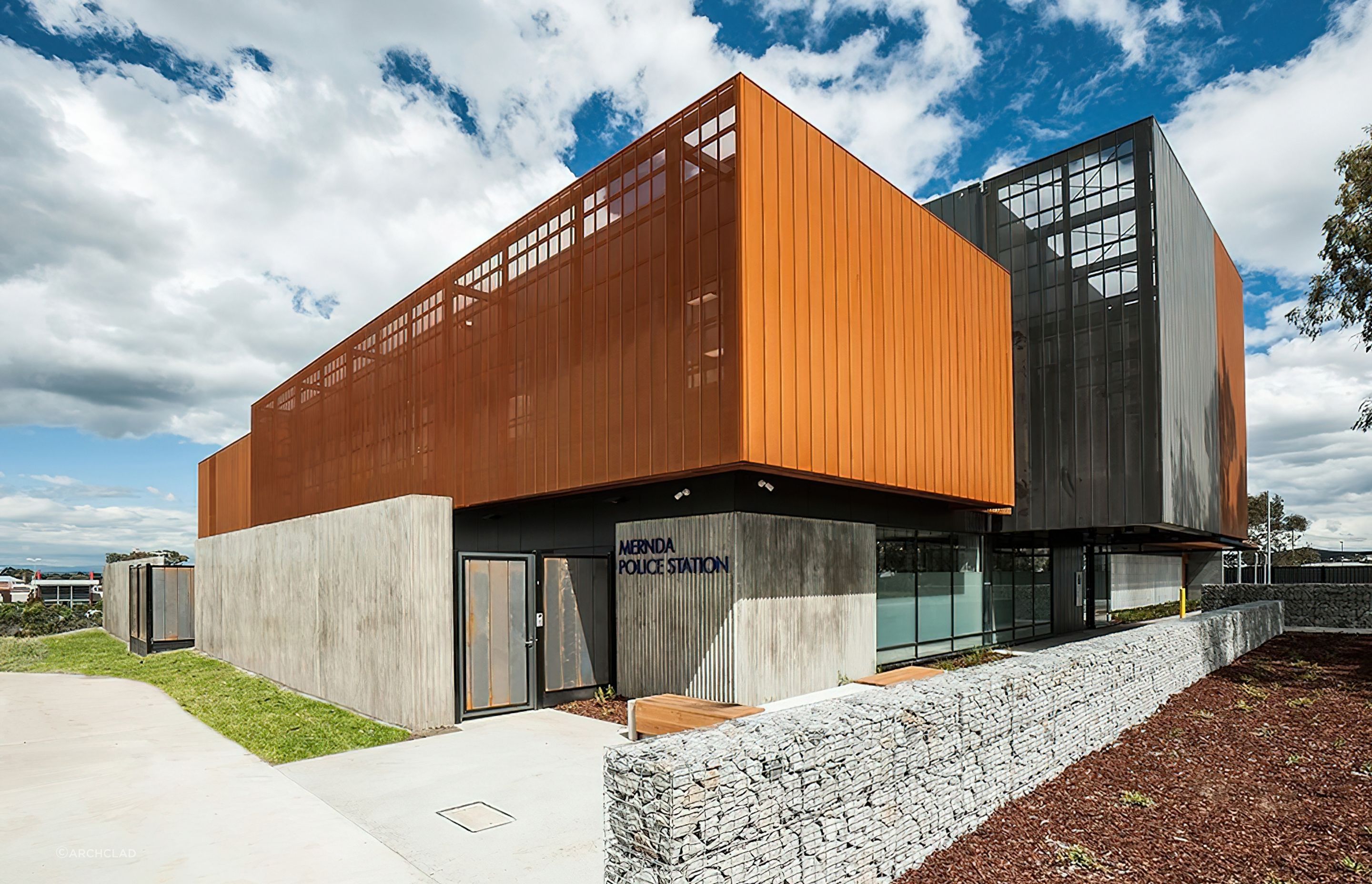 ##Mernda Police Station, Vic - Custom Perforated Corten & Pvdf Satin Black Aluminium