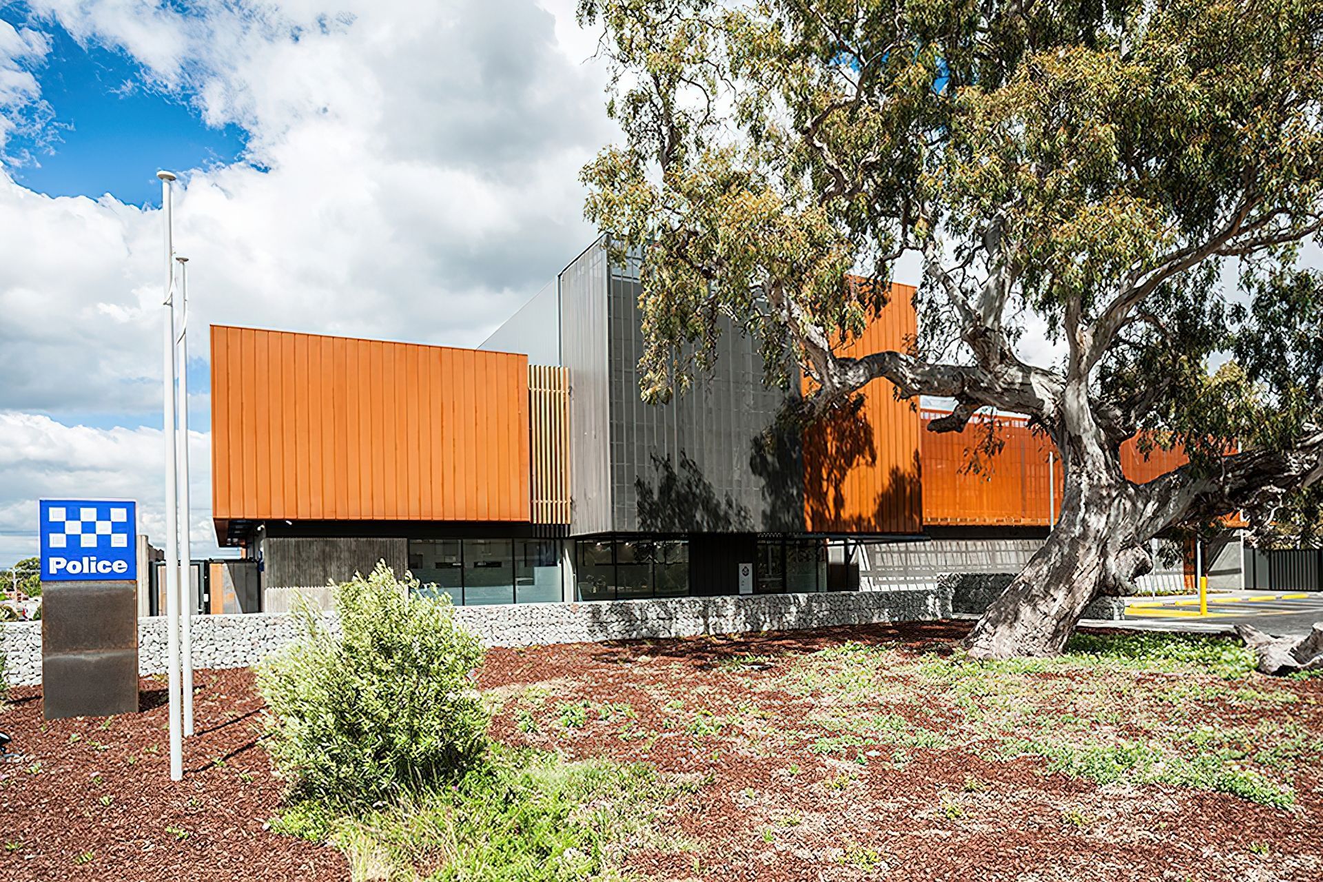 ##Mernda Police Station, Vic - Custom Perforated Corten &amp; Pvdf Satin Black Aluminium