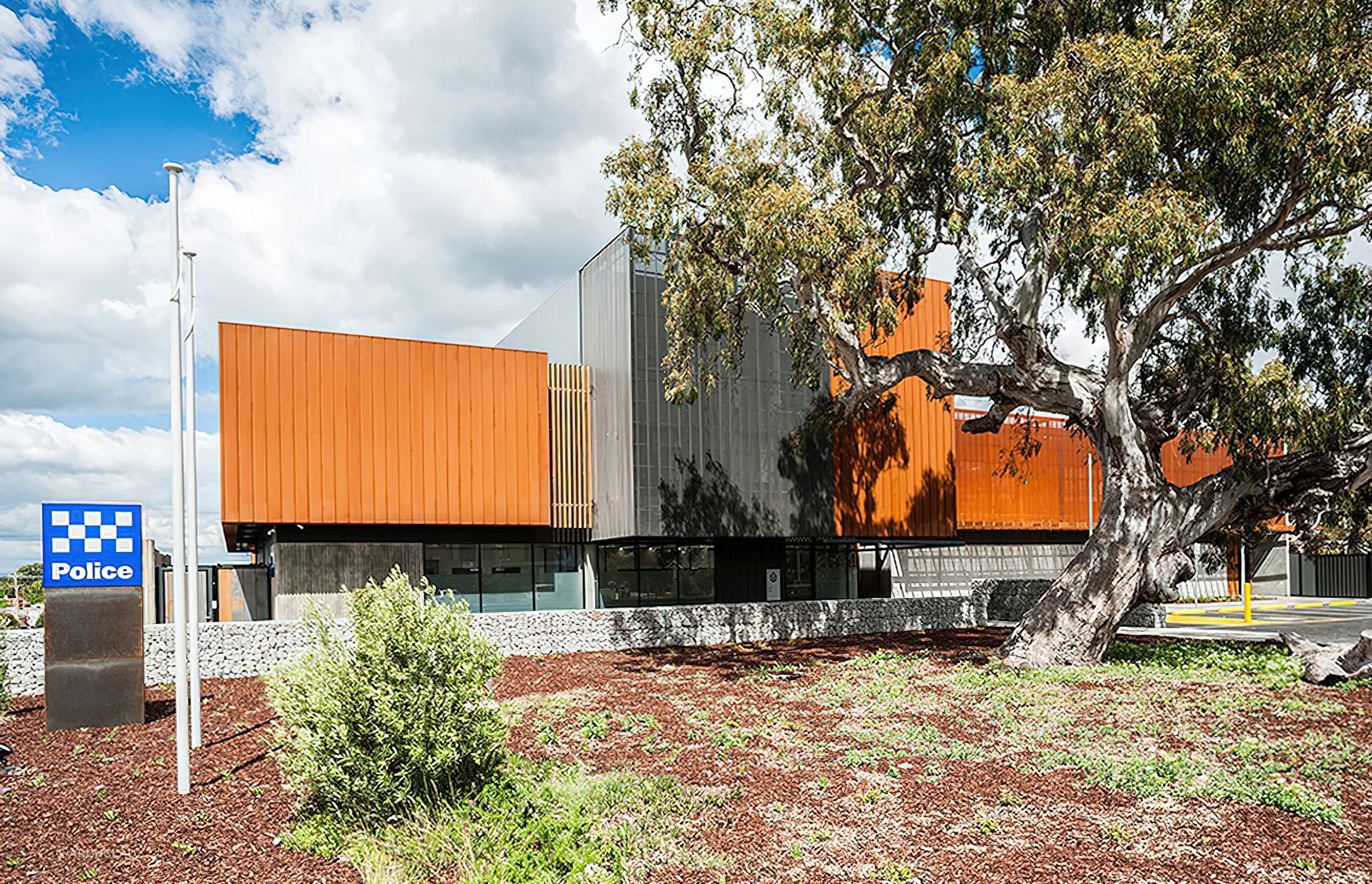 ##Mernda Police Station, Vic - Custom Perforated Corten & Pvdf Satin Black Aluminium