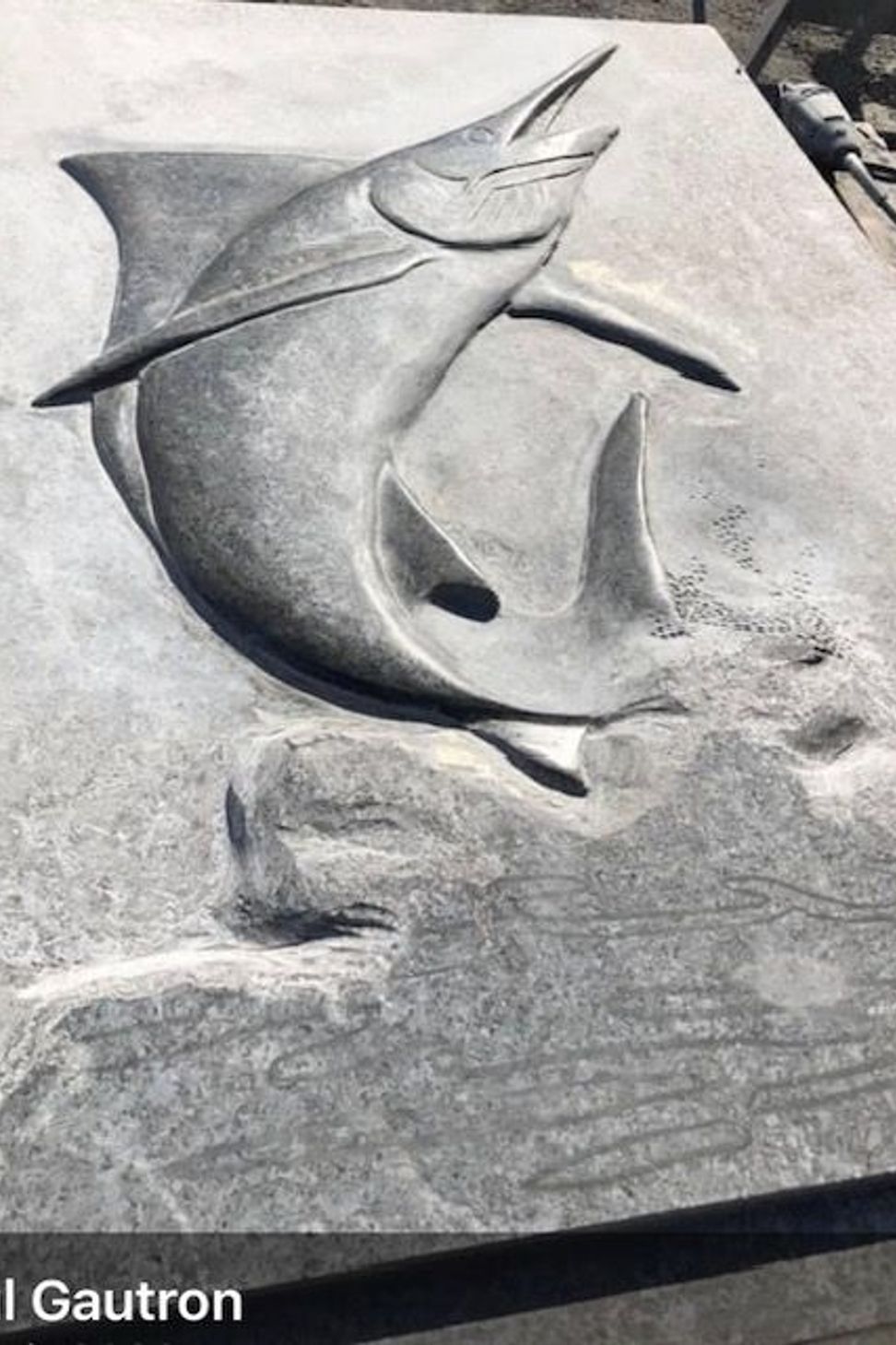 Carved Marlin in west coast schist by Paul Gautron