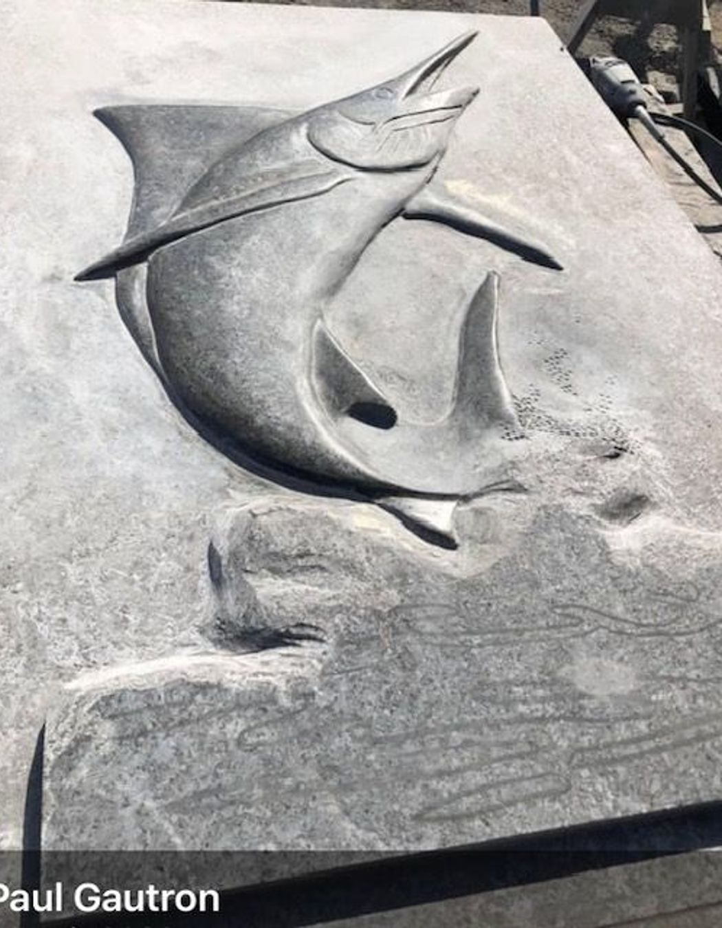 Carved Marlin in west coast schist by Paul Gautron