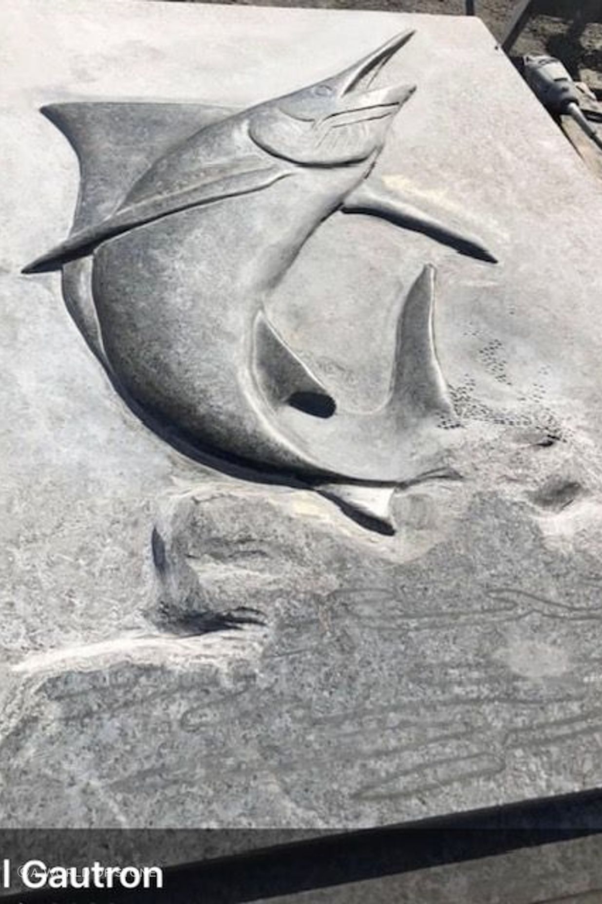 Carved Marlin in west coast schist by Paul Gautron
