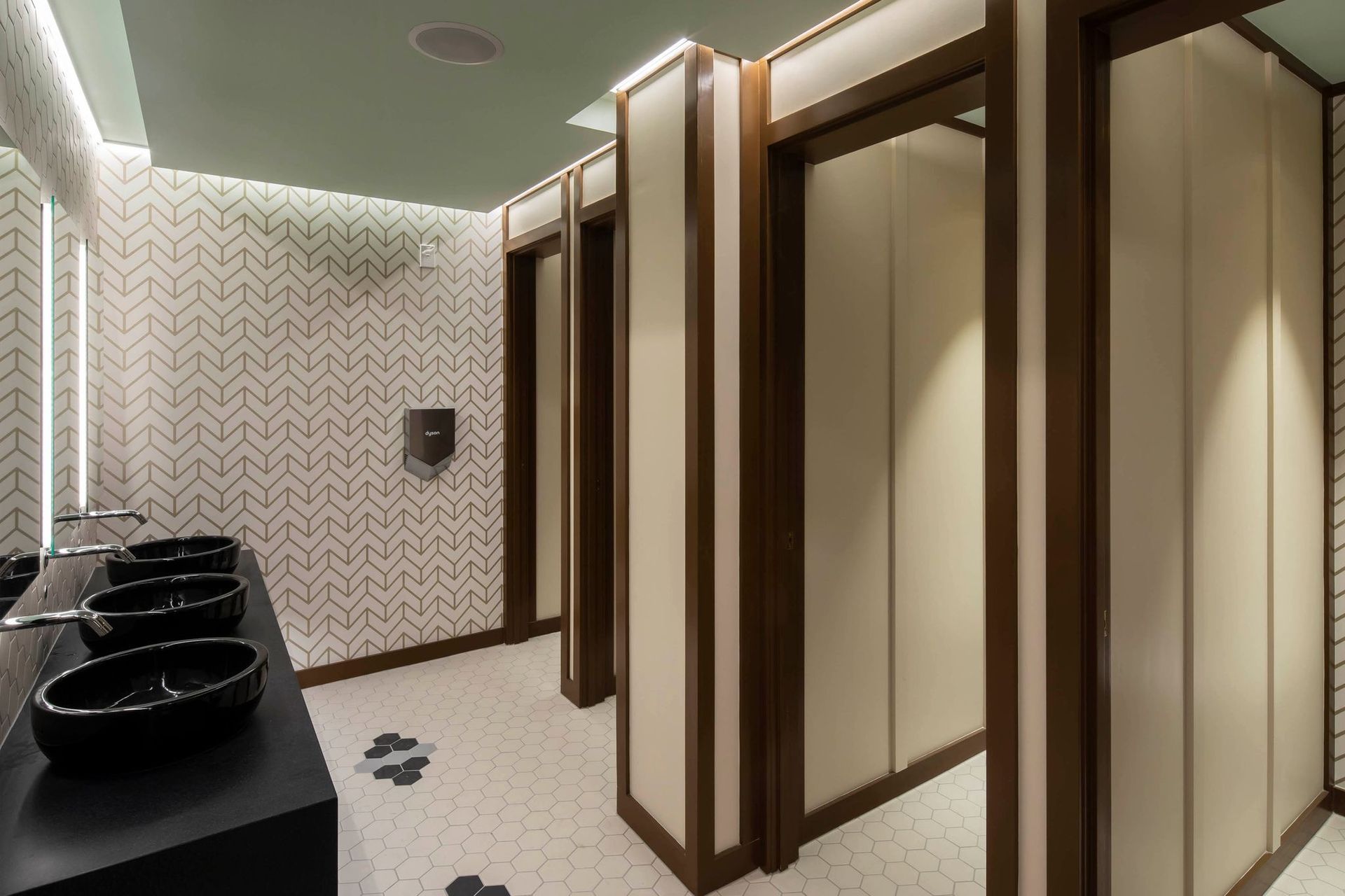 In the toilets, the scheme was updated but within keeping of the theatre's origins.