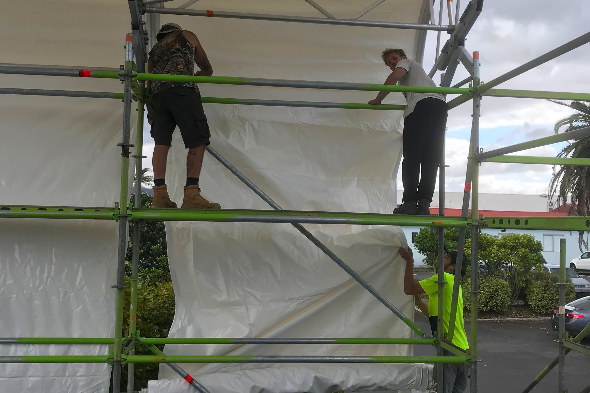 PVC roof & wall tarpaulins are inserted safely (by pulling through a track). There is no need for personnel to work on top of the structure. These roof and wall tarpaulins are environmentally friendly, as they are reusable and reduce landfill shrinkwrap.