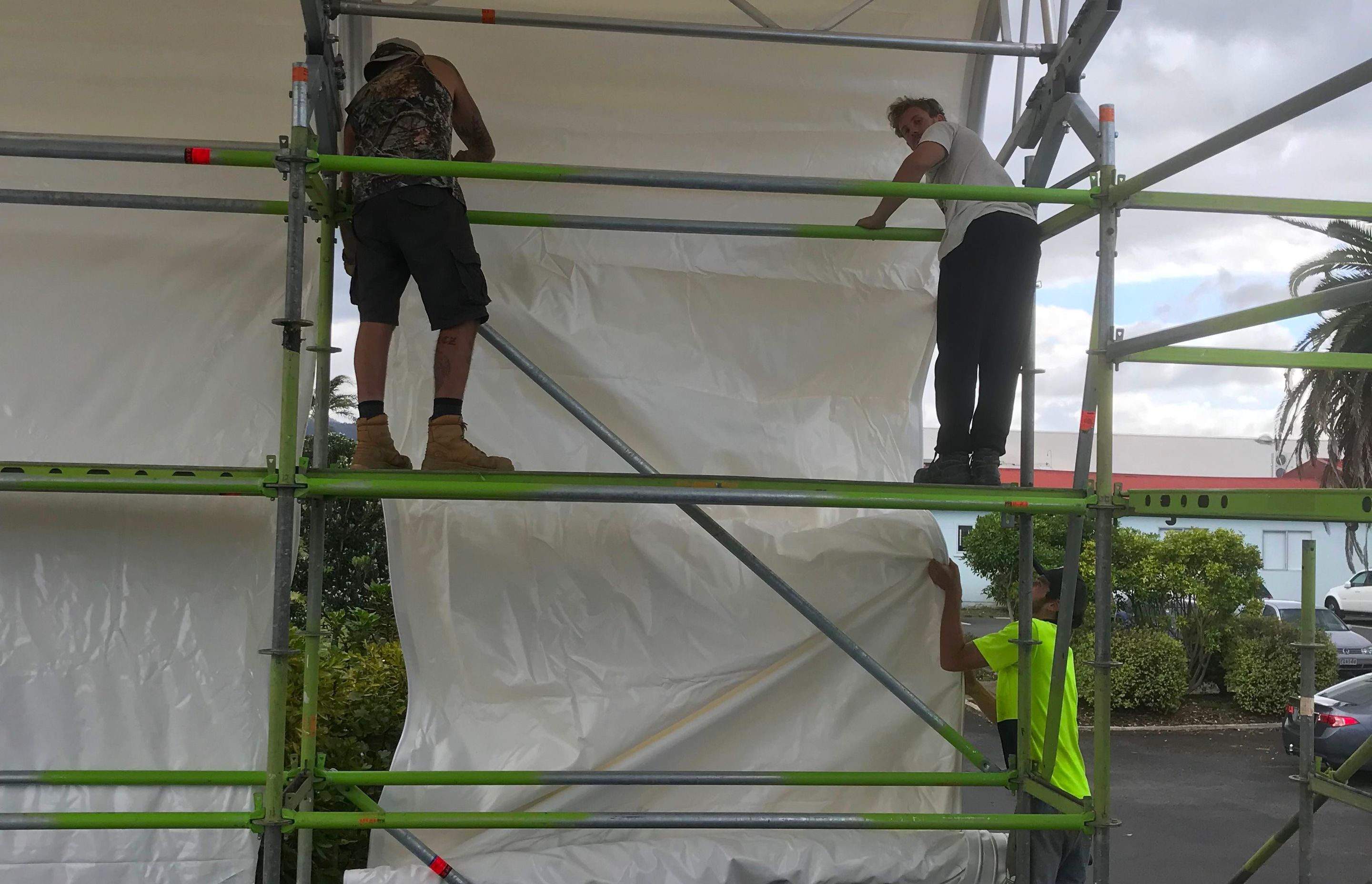 PVC roof &amp; wall tarpaulins are inserted safely (by pulling through a track). There is no need for personnel to work on top of the structure. These roof and wall tarpaulins are environmentally friendly, as they are reusable and reduce landfill shrinkwrap.