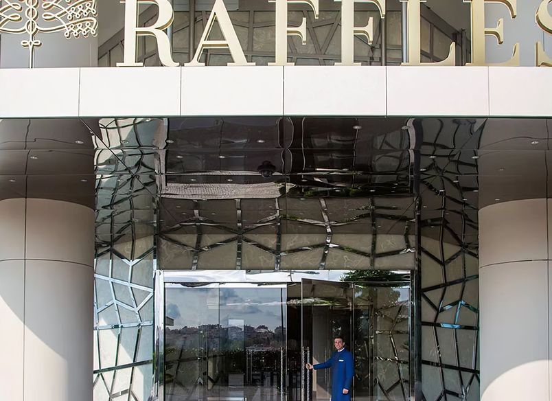 Raffles Hotel – Jewel Box Entrance Enhanced by Lamina Stone