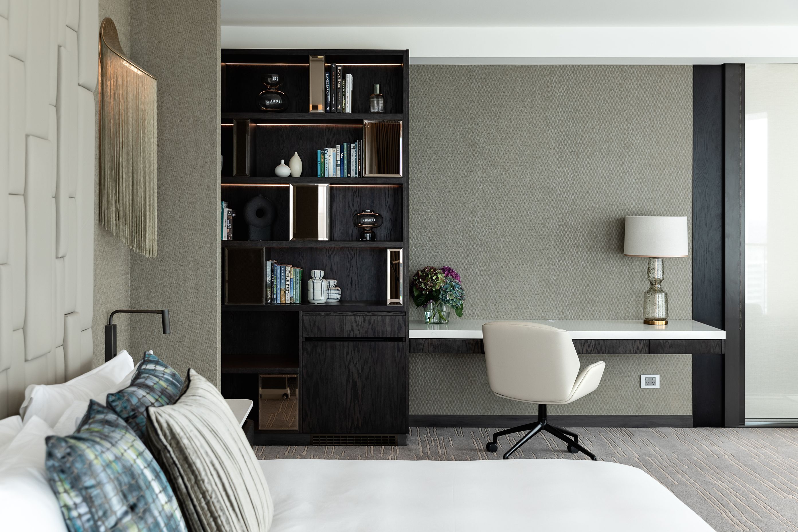 The colour palette of the rooms draws in the soothing biophilic colours of the surrounds.