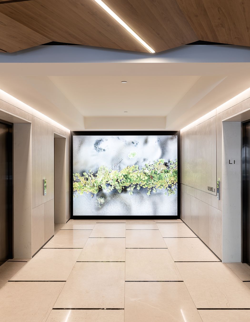 An artwork by Jae Hoon Lee featured in one of the Pinnacle Tower lift spaces.
