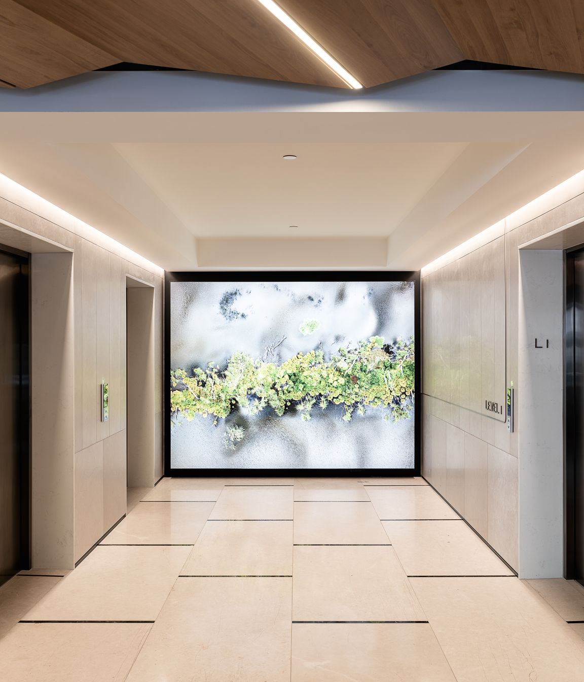 An artwork by Jae Hoon Lee featured in one of the Pinnacle Tower lift spaces.