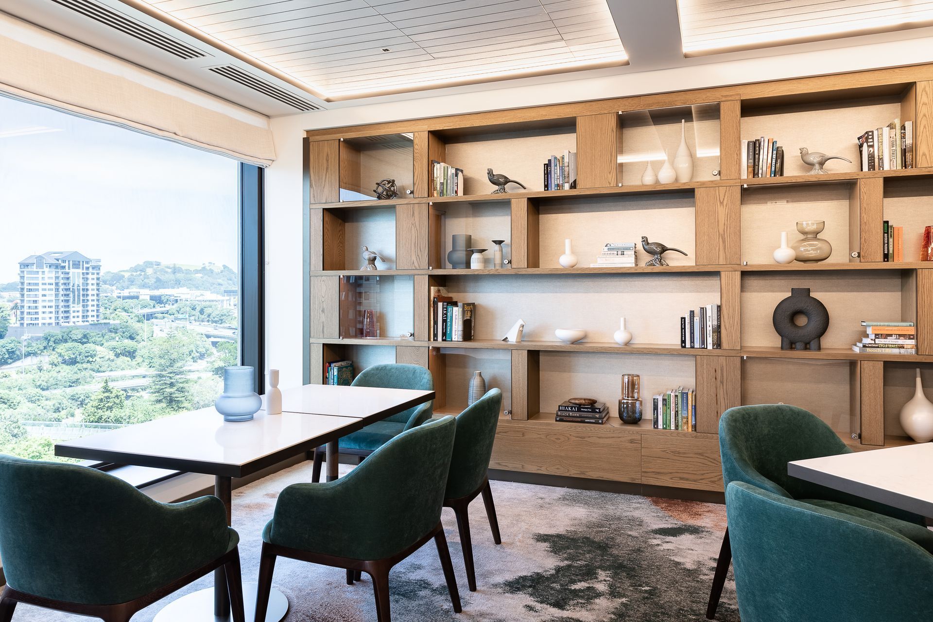 The executive lounge is decorated with a curation of objects from New Zealand makers.