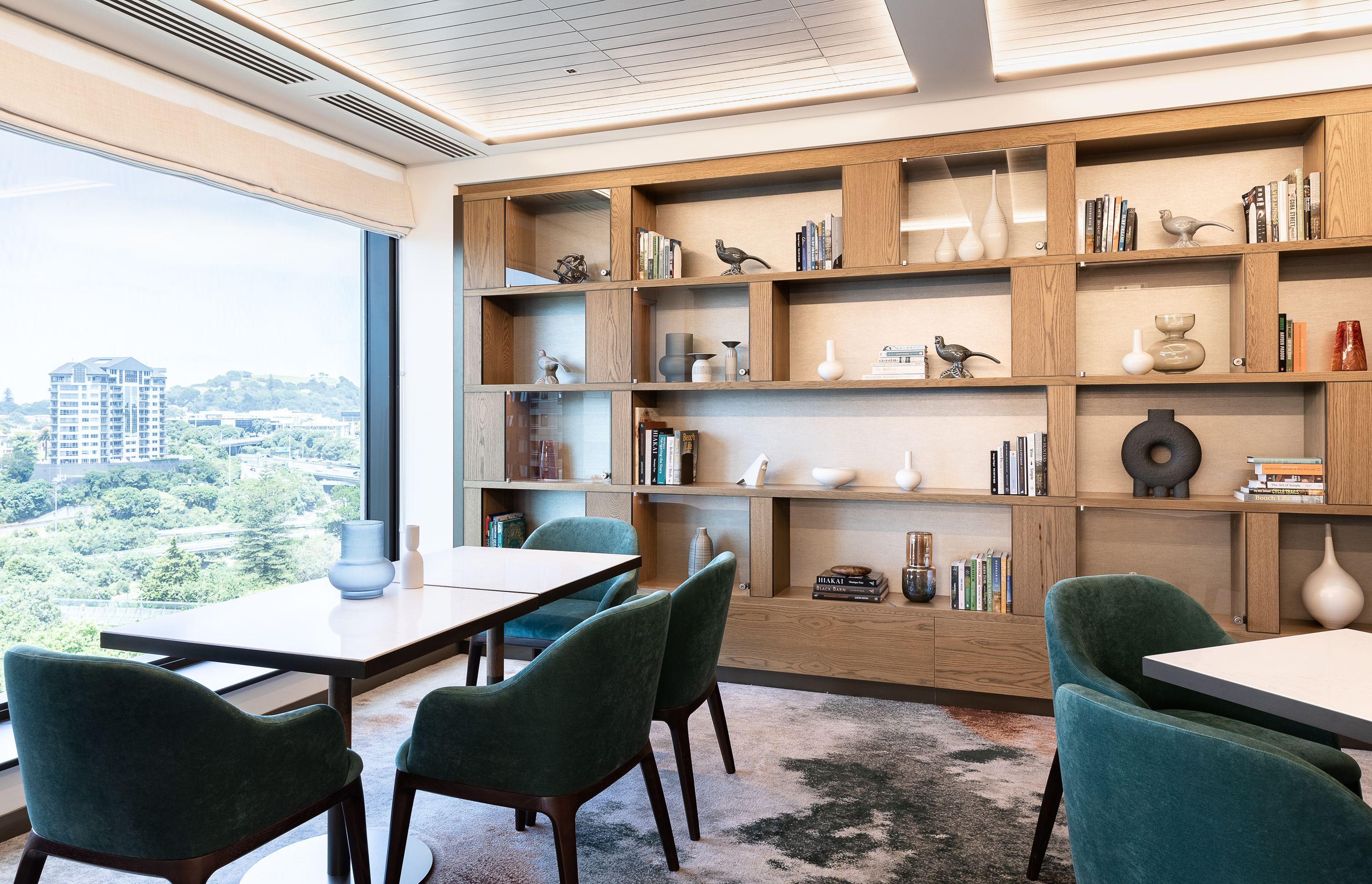 The executive lounge is decorated with a curation of objects from New Zealand makers.