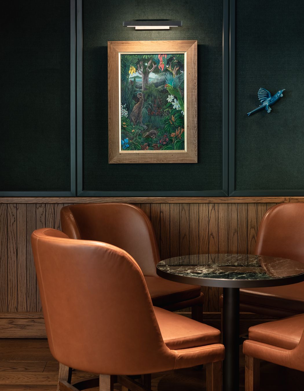 Timber paneling in the bar offers a traditional and grounding feeling.